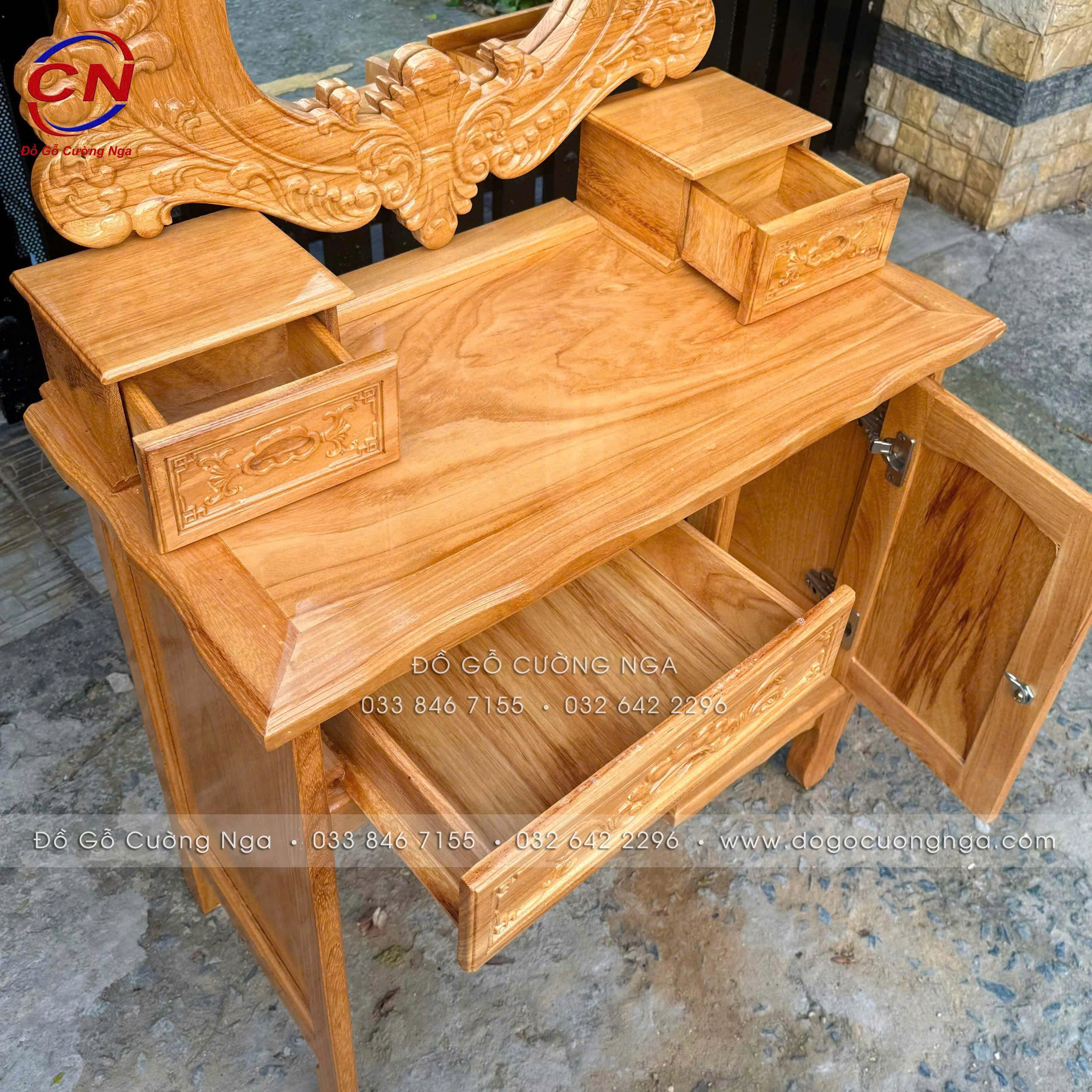 bàn trang điểm gỗ gõ đỏ 80cn