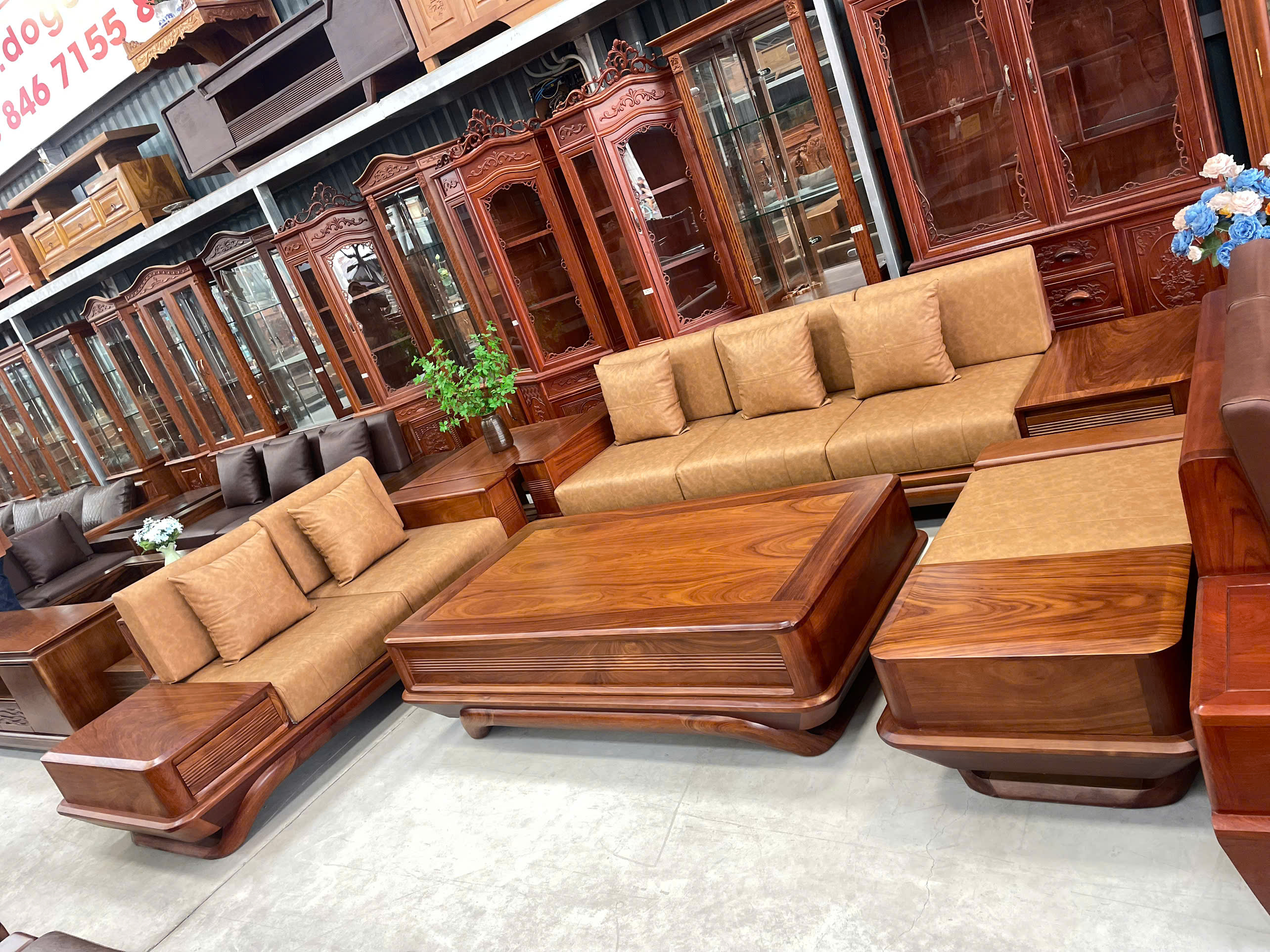 sofa gỗ hường vàng 2 văng