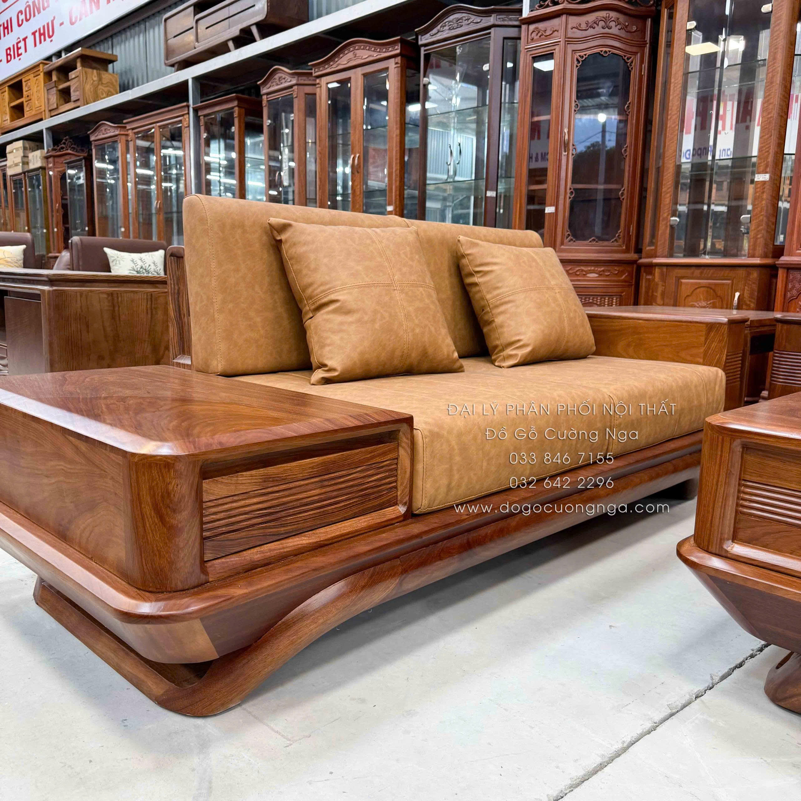 sofa gỗ hường vàng 2 văng