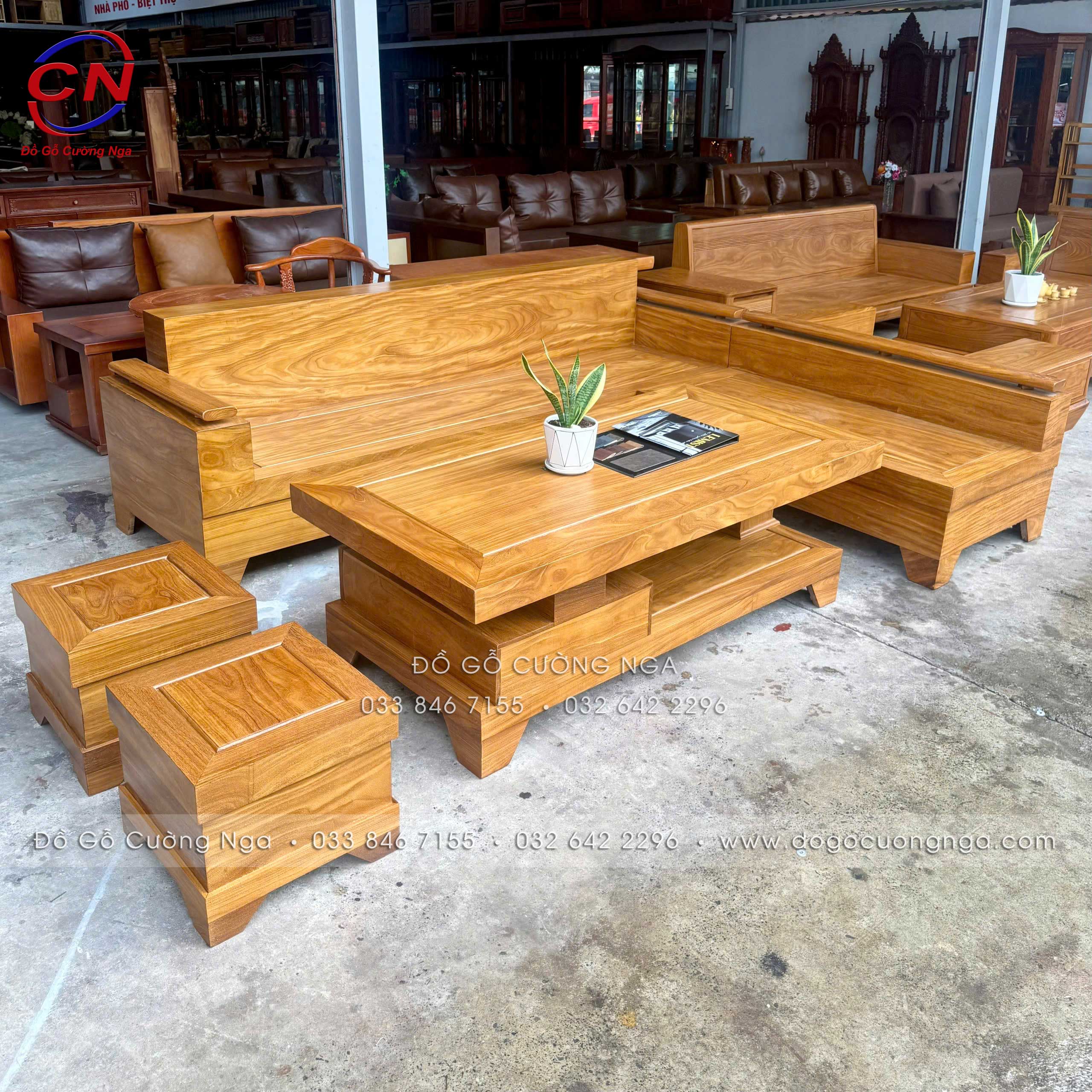 sofa gỗ cẩm vàng góc L 