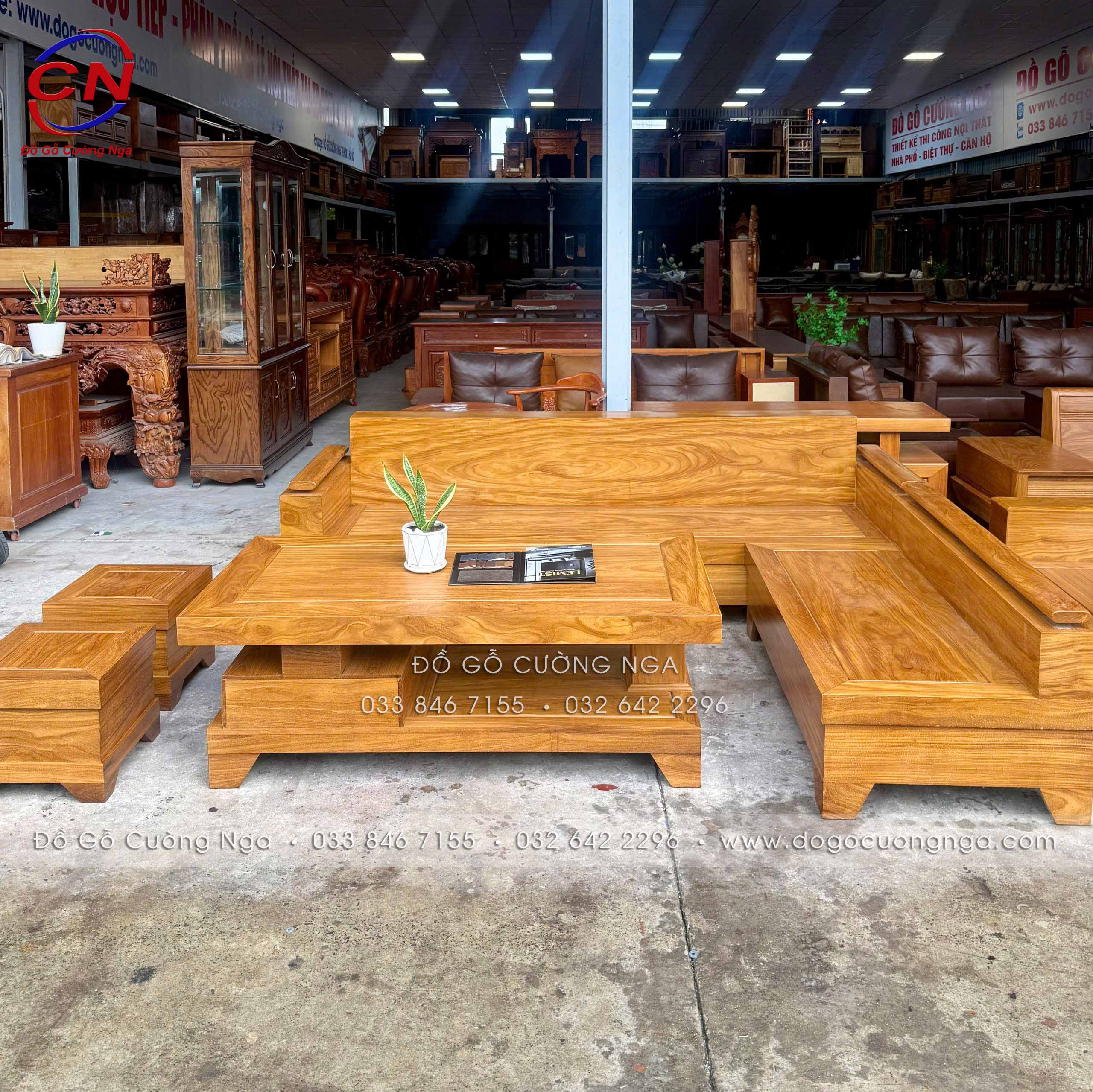 sofa gỗ cẩm vàng góc L 
