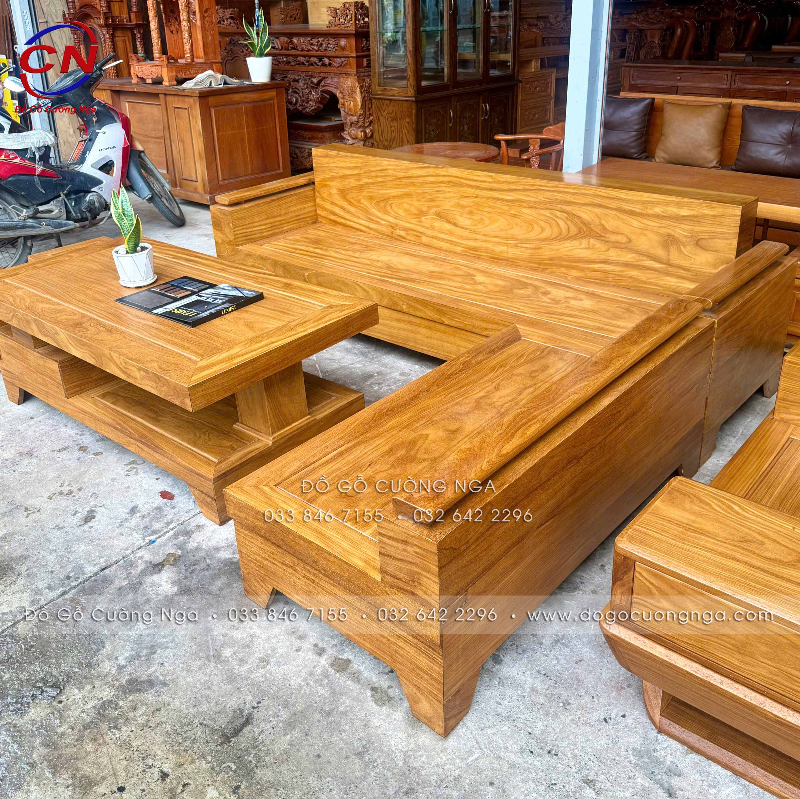 sofa gỗ cẩm vàng góc L 