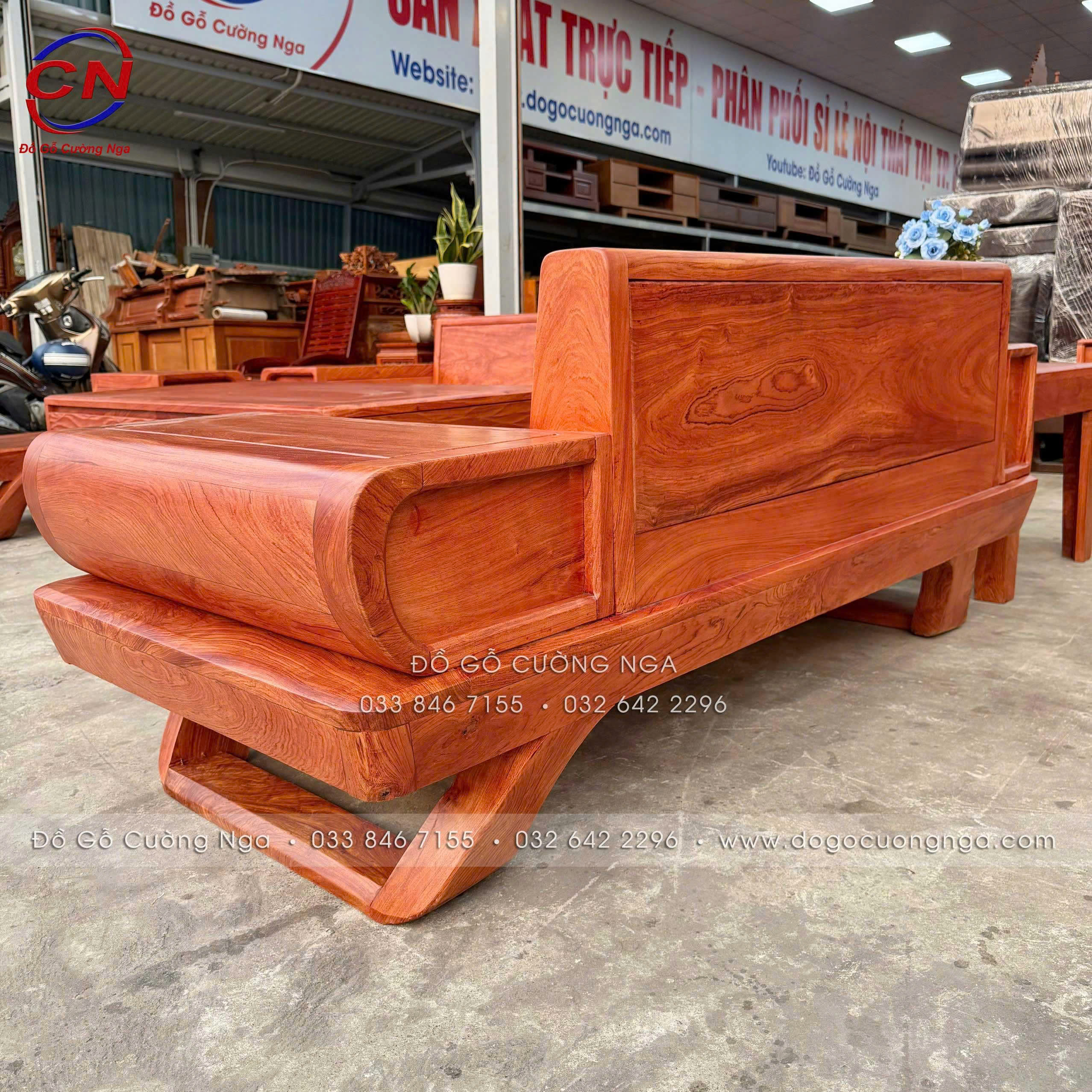 sofa gỗ hương đá 2 văng 