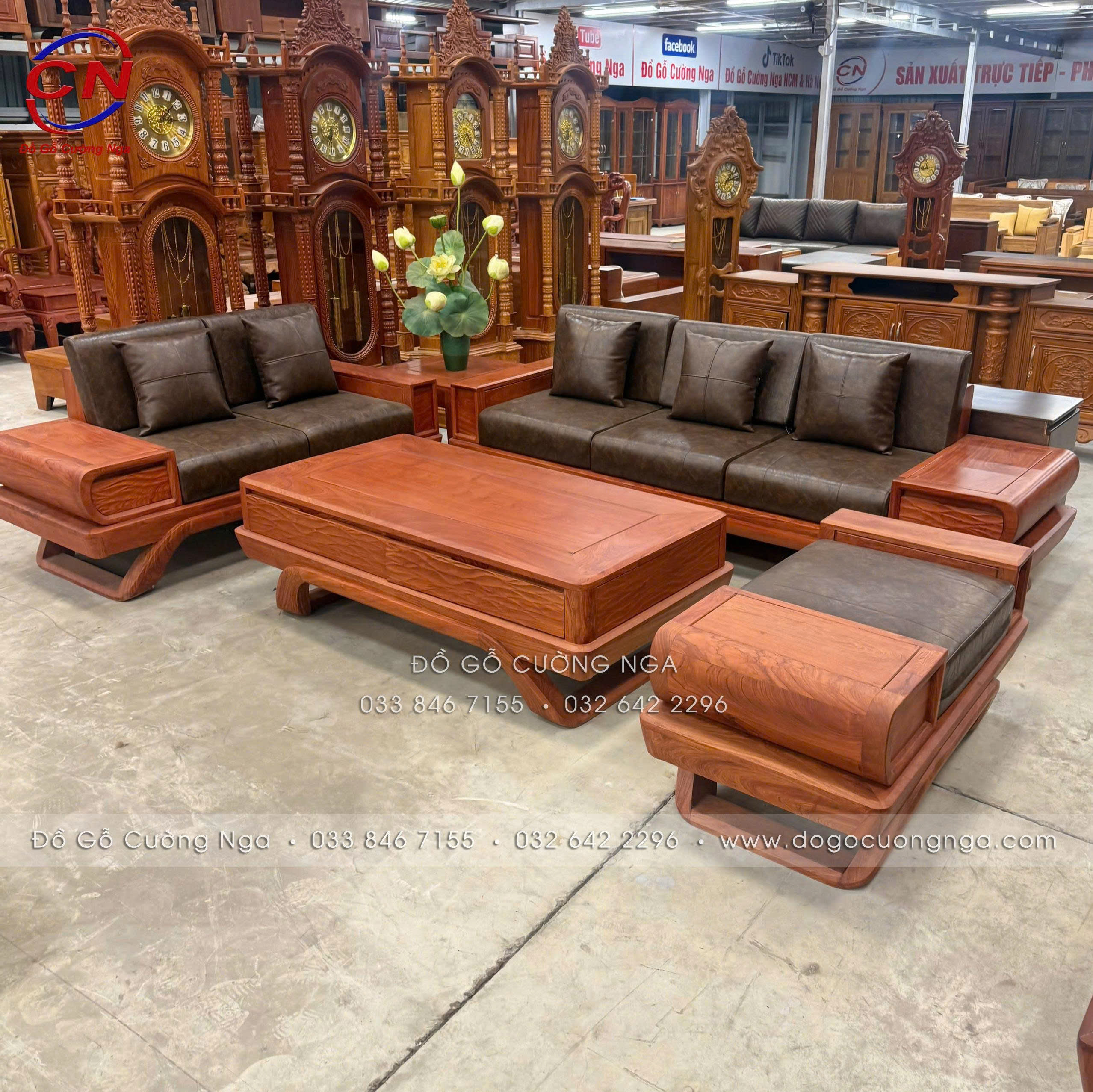 sofa gỗ hương đá 2 văng 