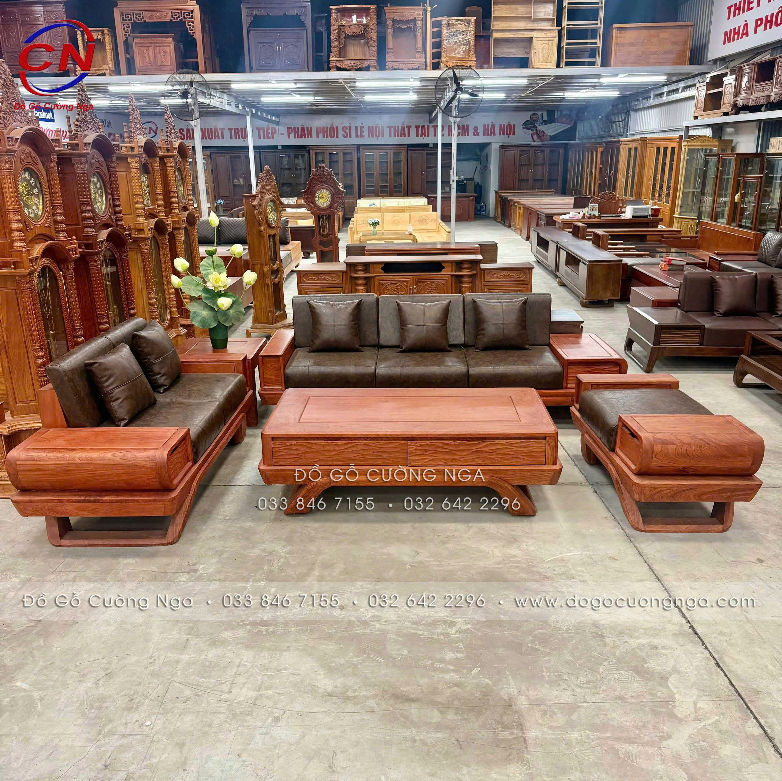 sofa gỗ hương đá 2 văng 