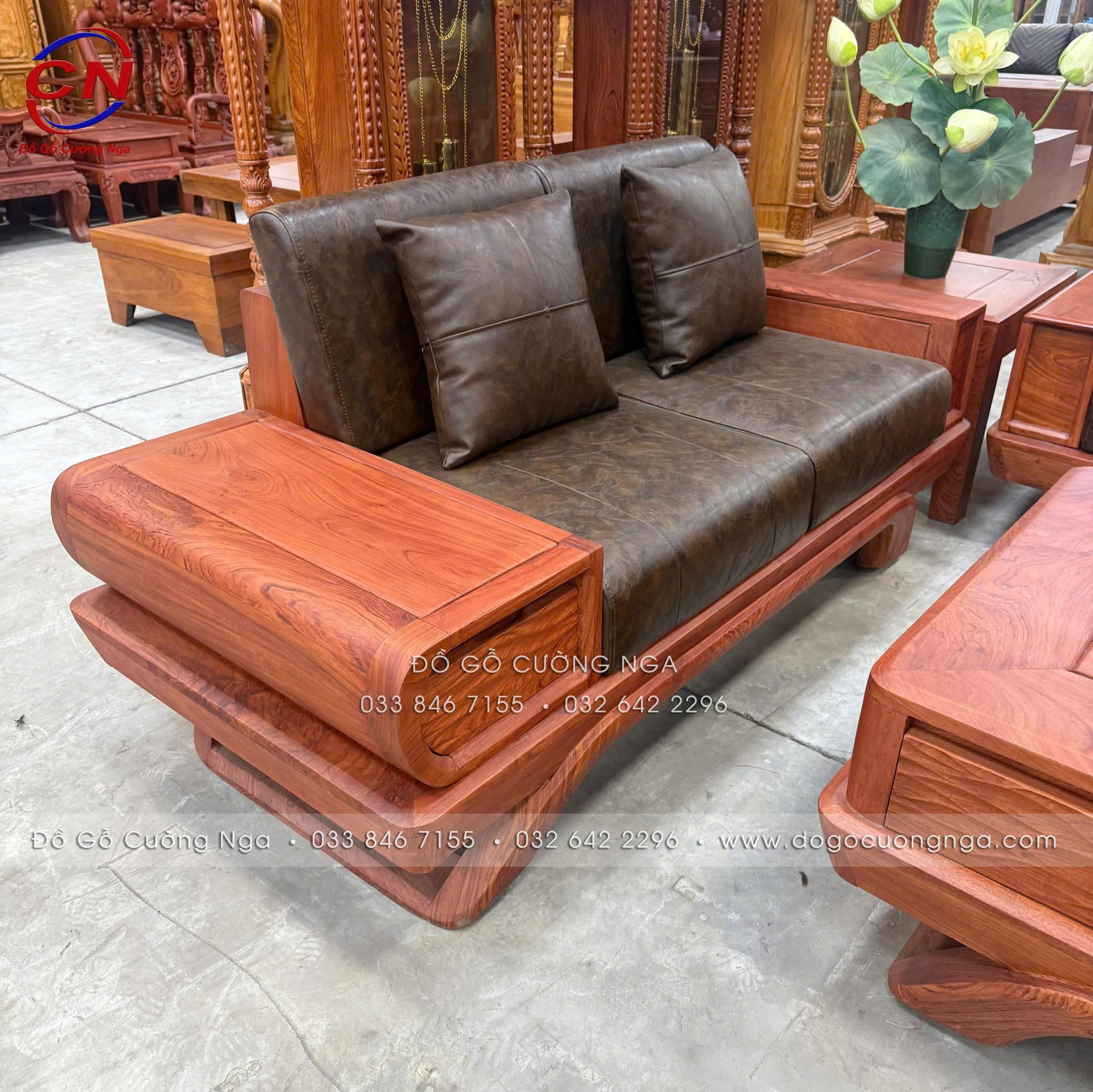sofa gỗ hương đá 2 văng 