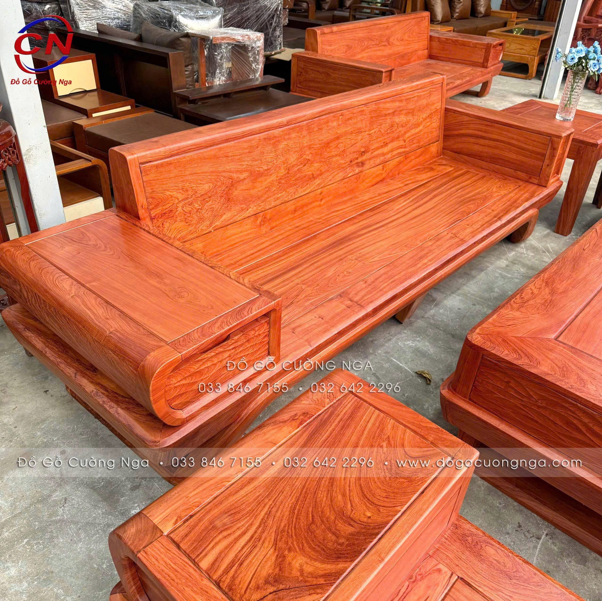 sofa gỗ hương đá 2 văng 