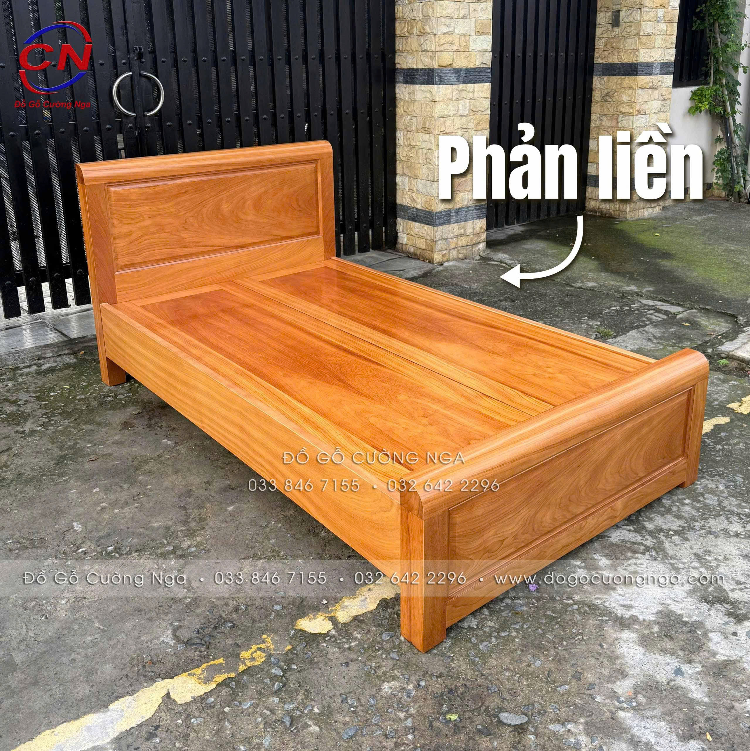 chi tiết giường gõ đỏ phản liền