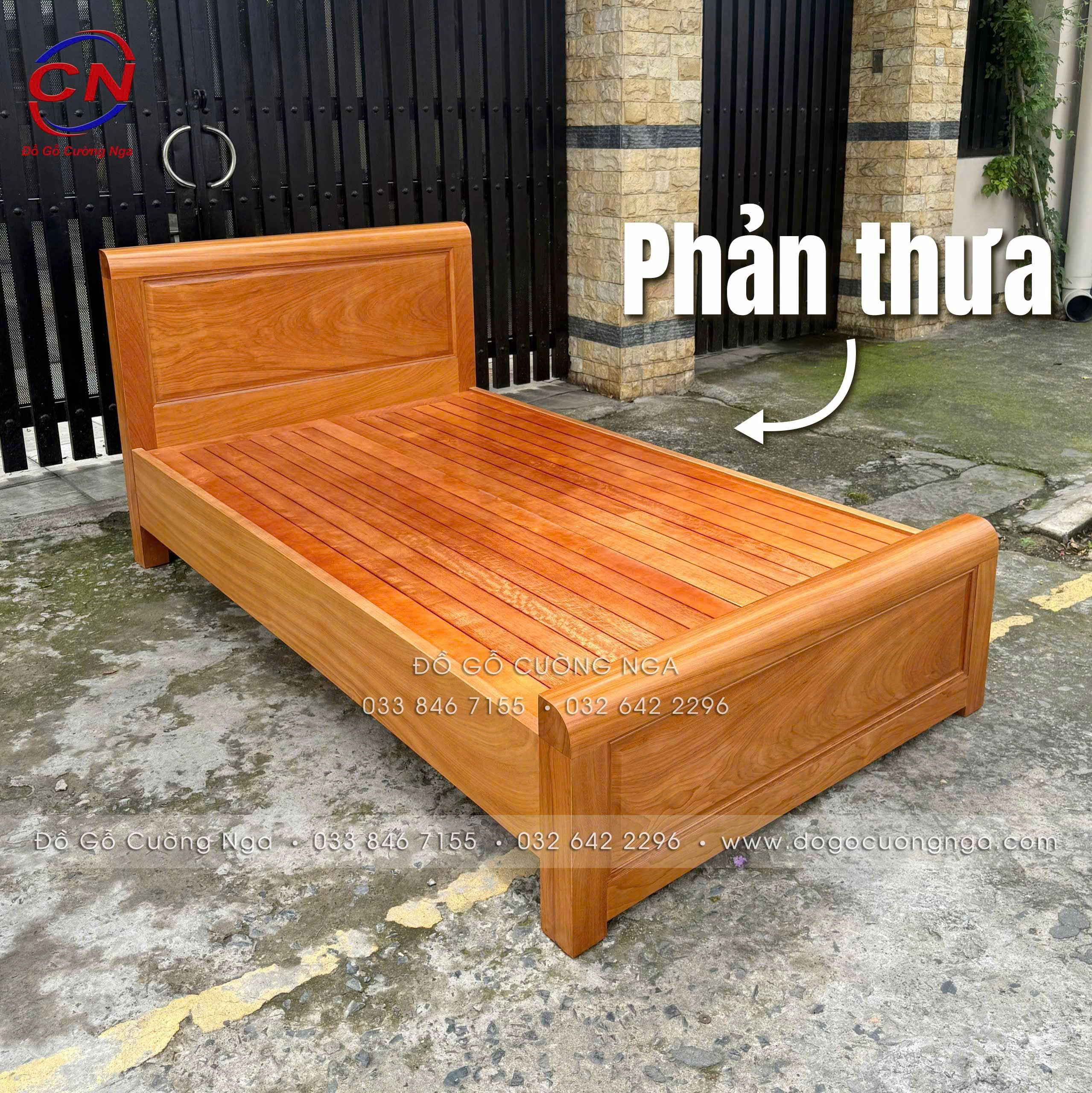 chi tiết giường gõ phản thưa