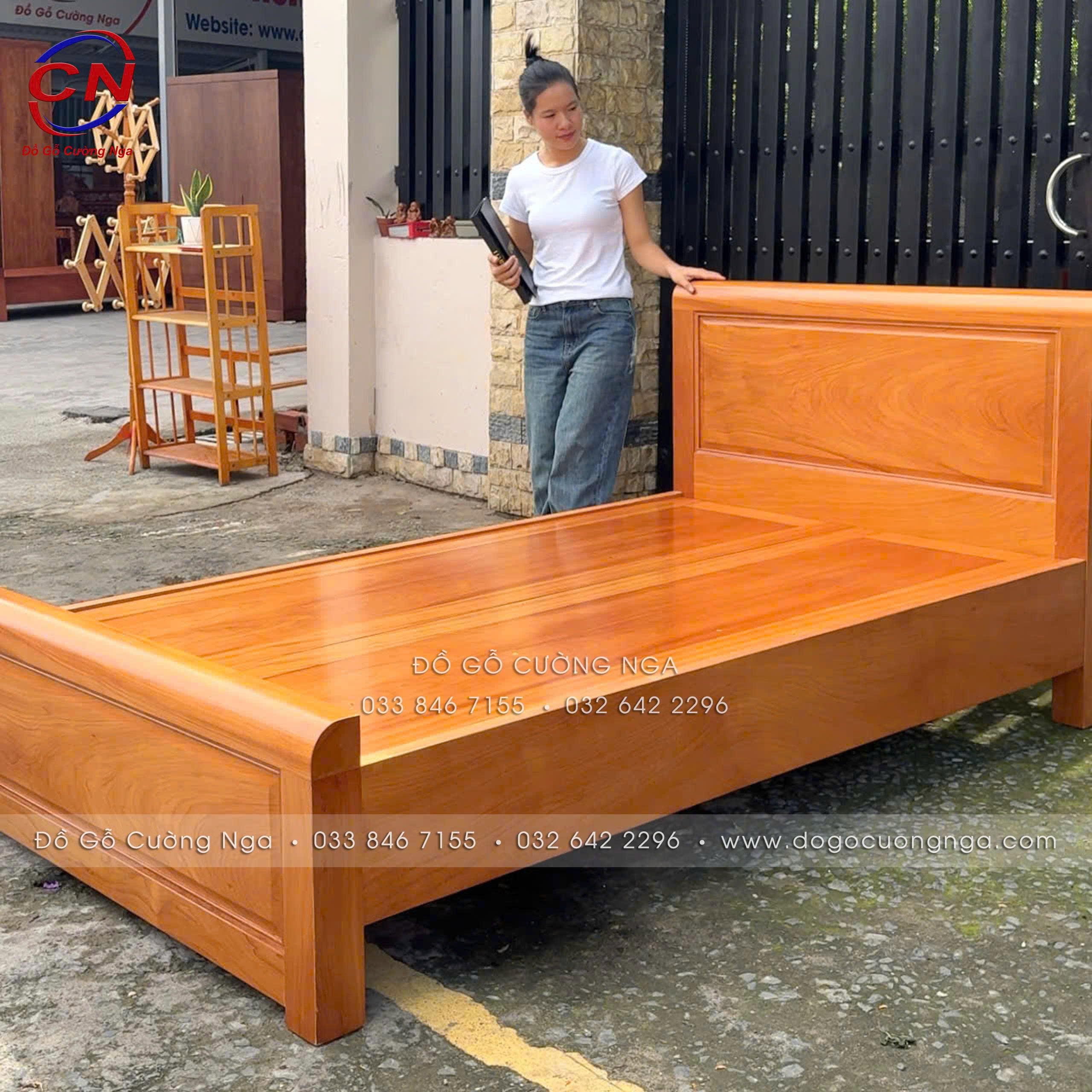 giường gỗ gõ đỏ đơn 1m2