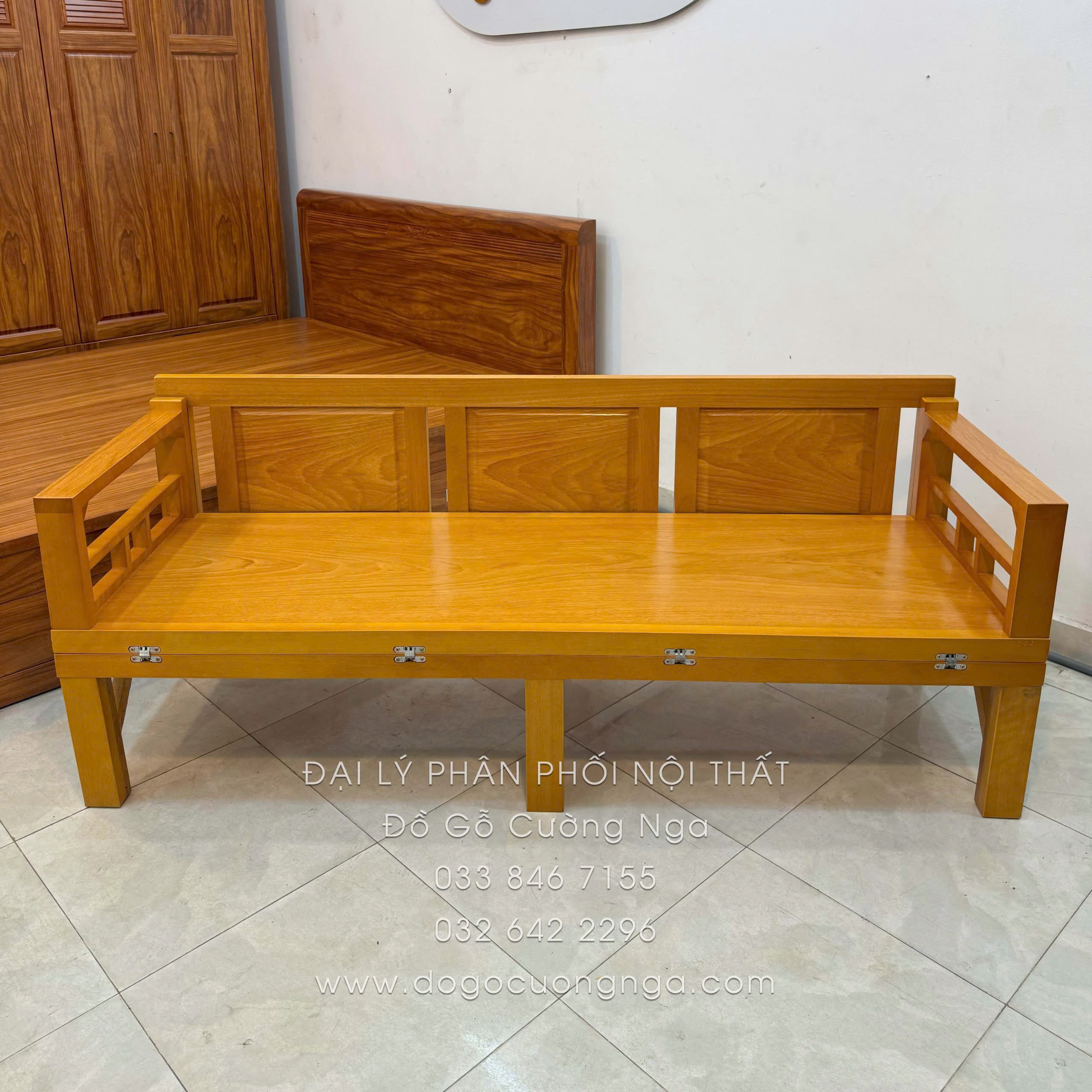 giường gấp gỗ gõ đỏ chân cao 40cm