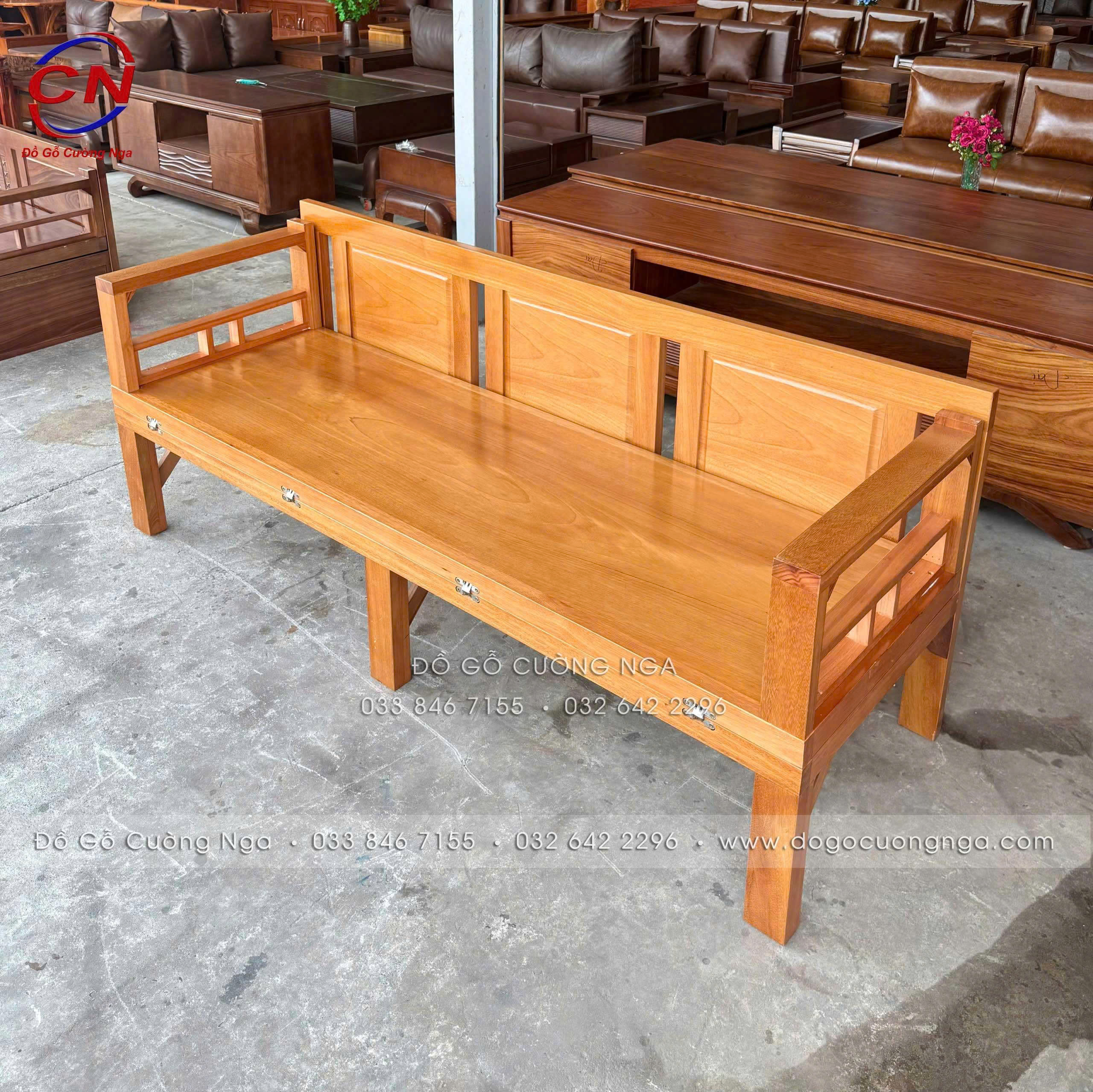 giường gấp gỗ gõ đỏ chân cao 40cm