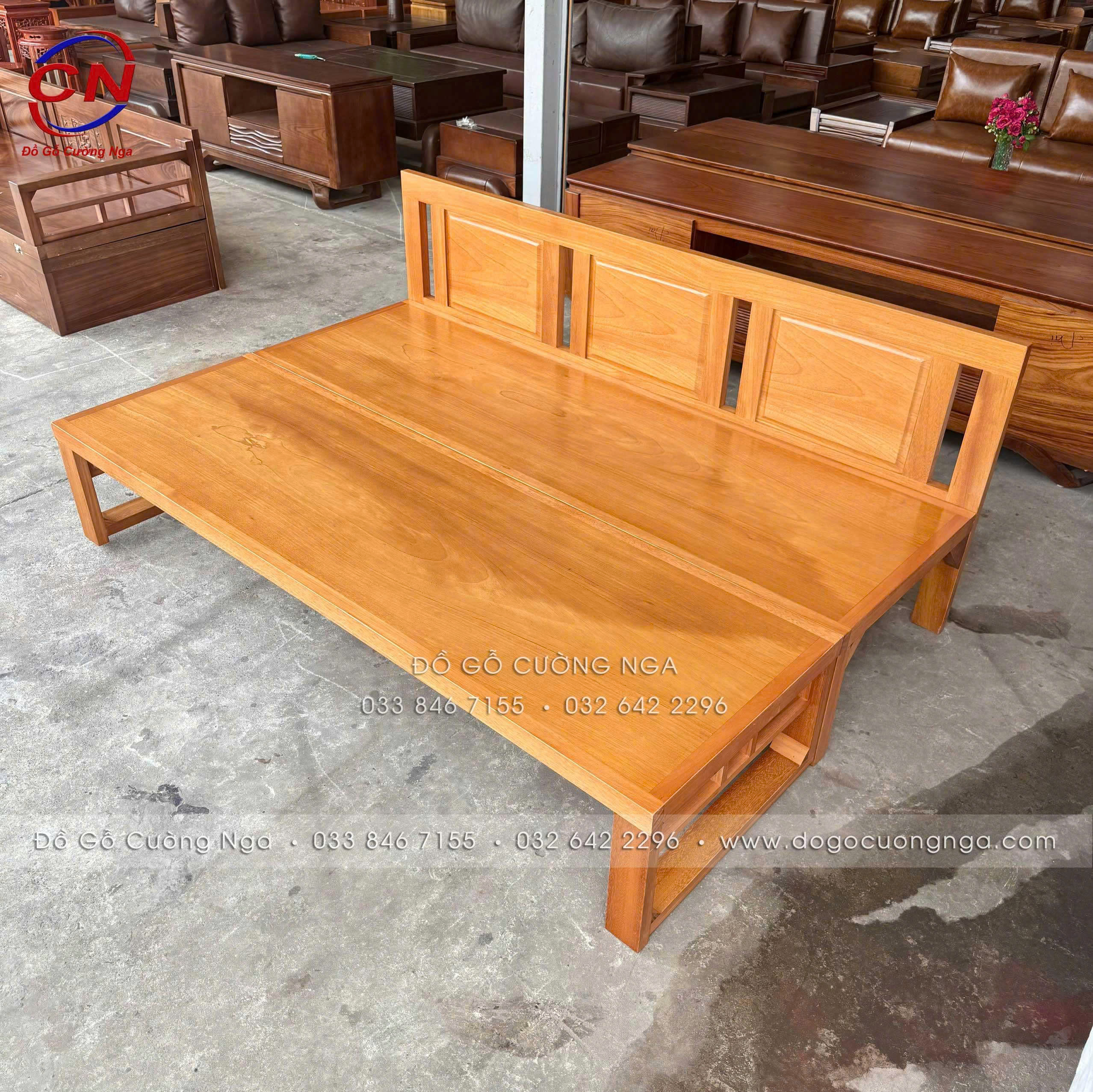 giường gấp gỗ gõ đỏ chân cao 40cm