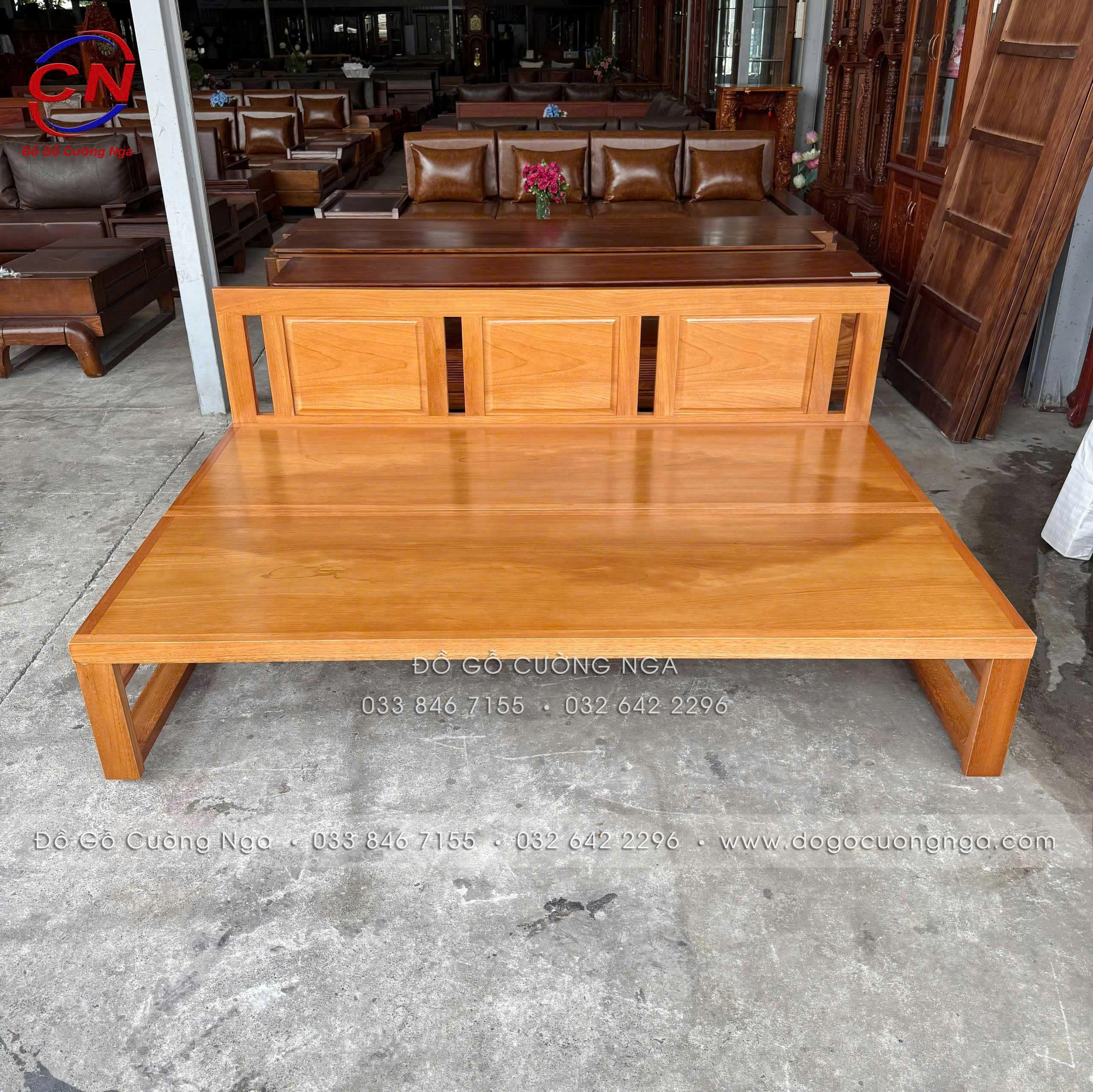 giường gấp gỗ gõ đỏ chân cao 40cm