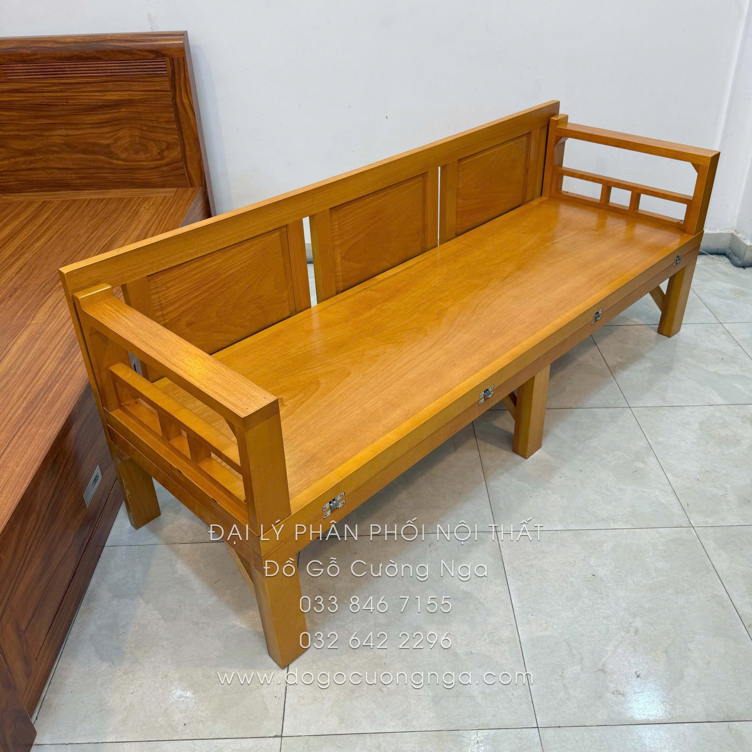 giường gấp gỗ gõ đỏ chân cao 40cm