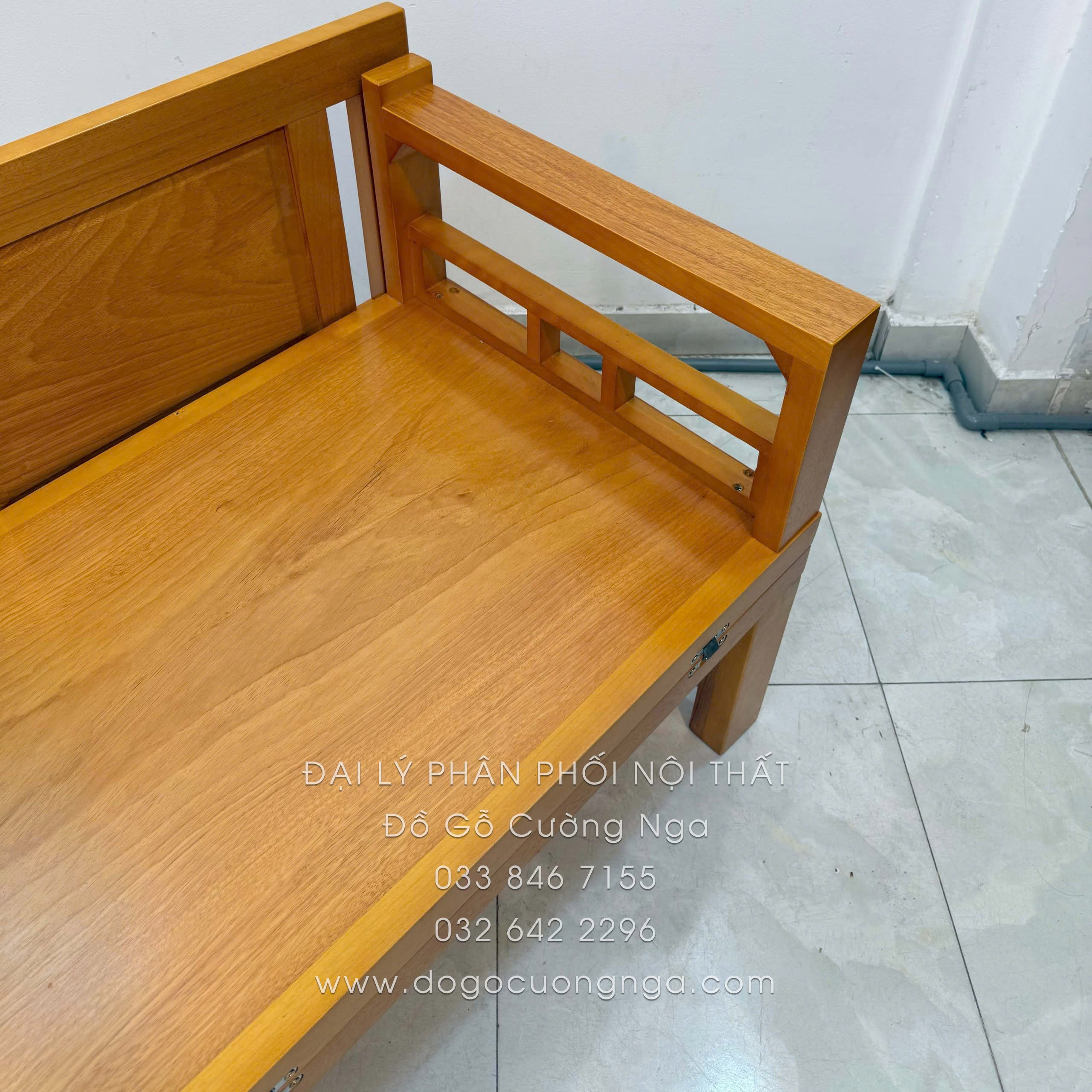 giường gấp gỗ gõ đỏ chân cao 40cm
