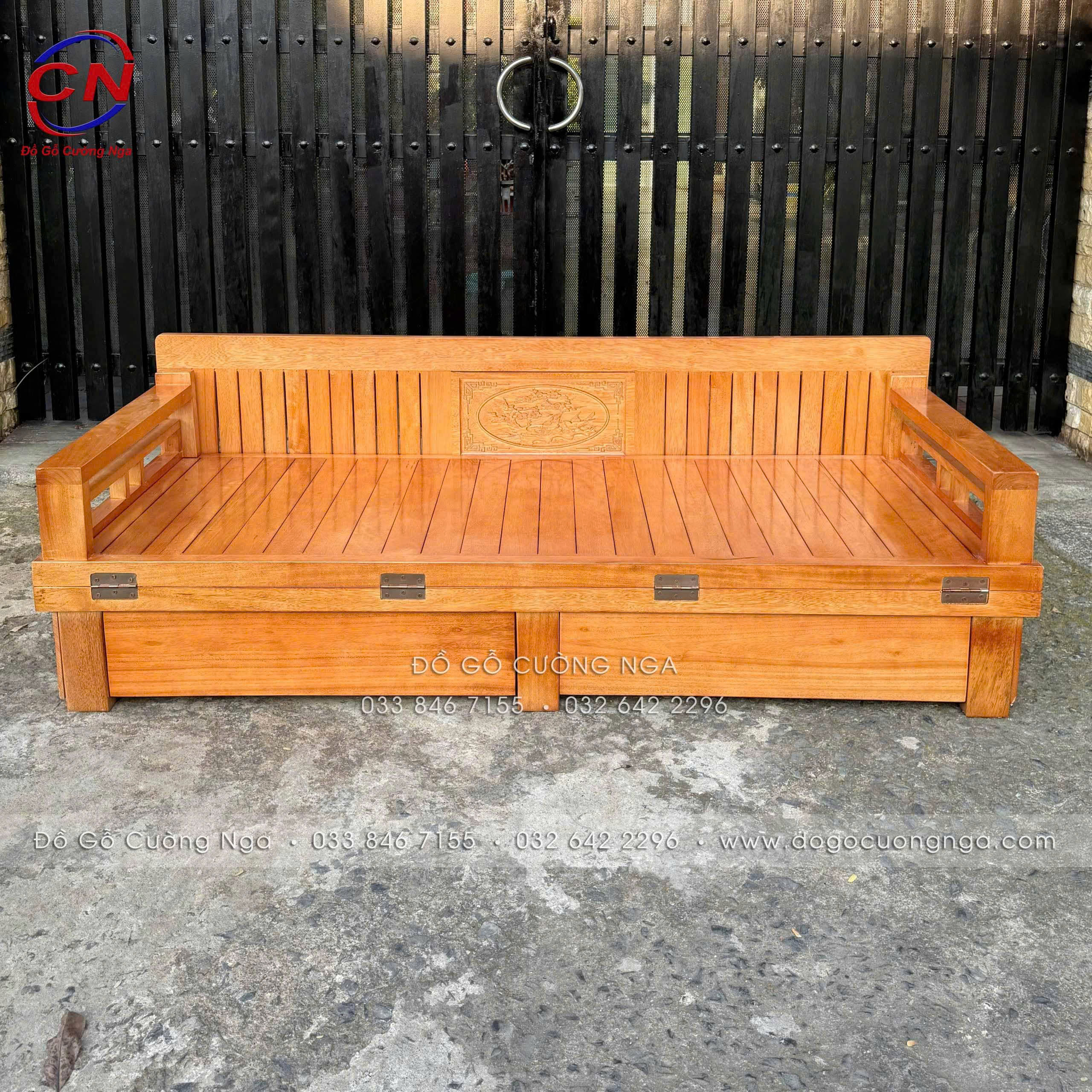giường gấp gỗ sồi 2 ngăn kéo
