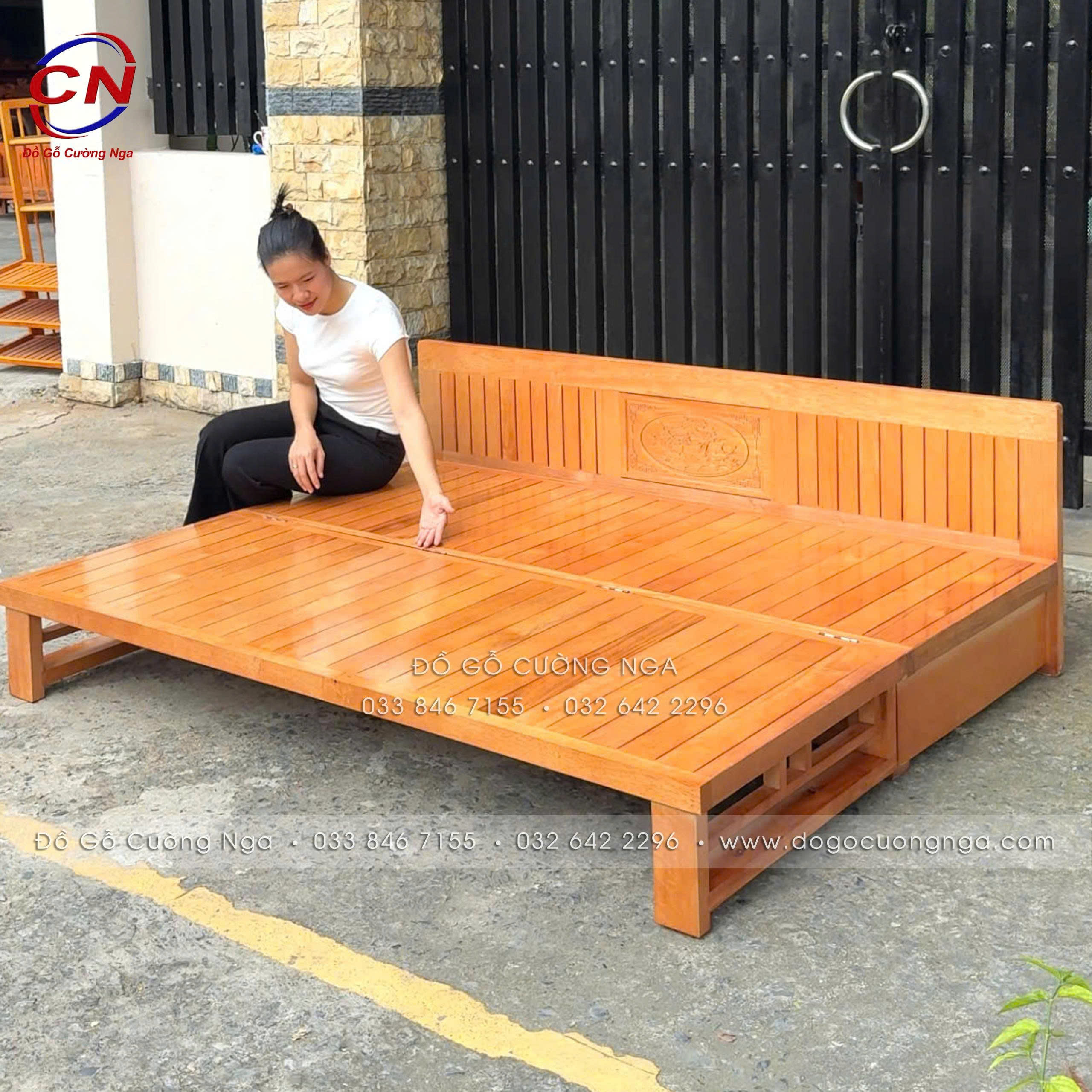 giường gấp gỗ sồi 2 ngăn kéo
