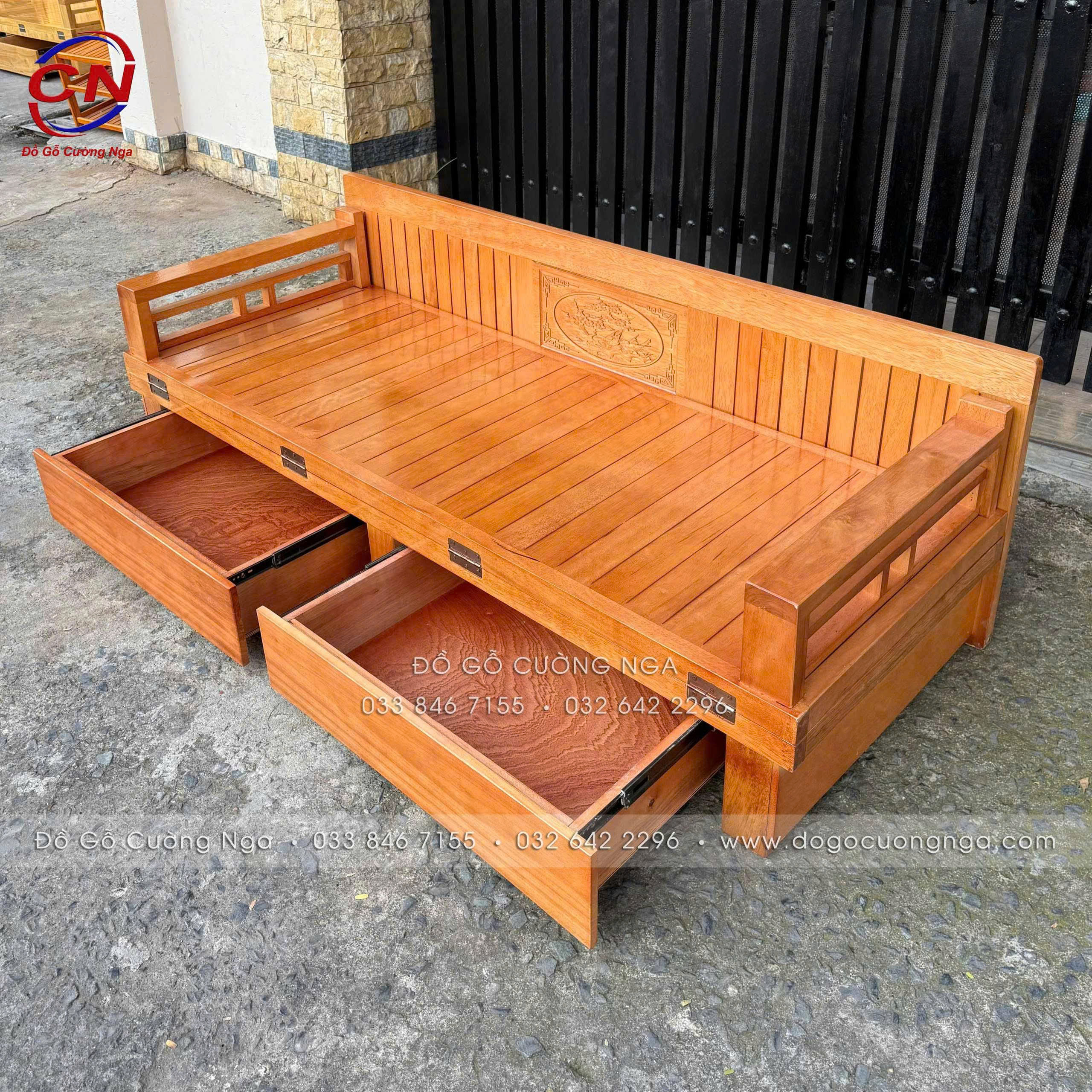 giường gấp gỗ sồi 2 ngăn kéo
