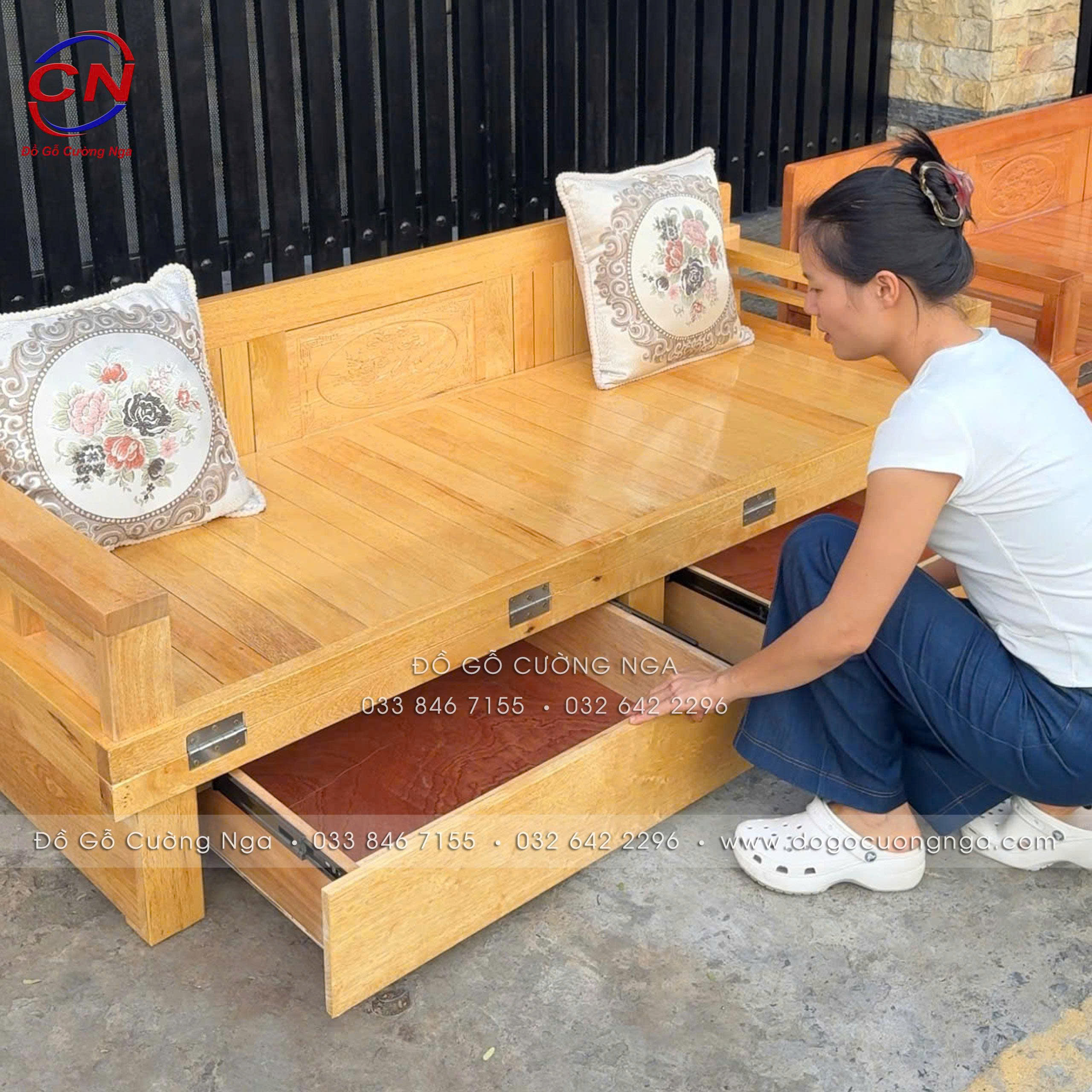 giường gấp gỗ sồi 2 ngăn kéo 