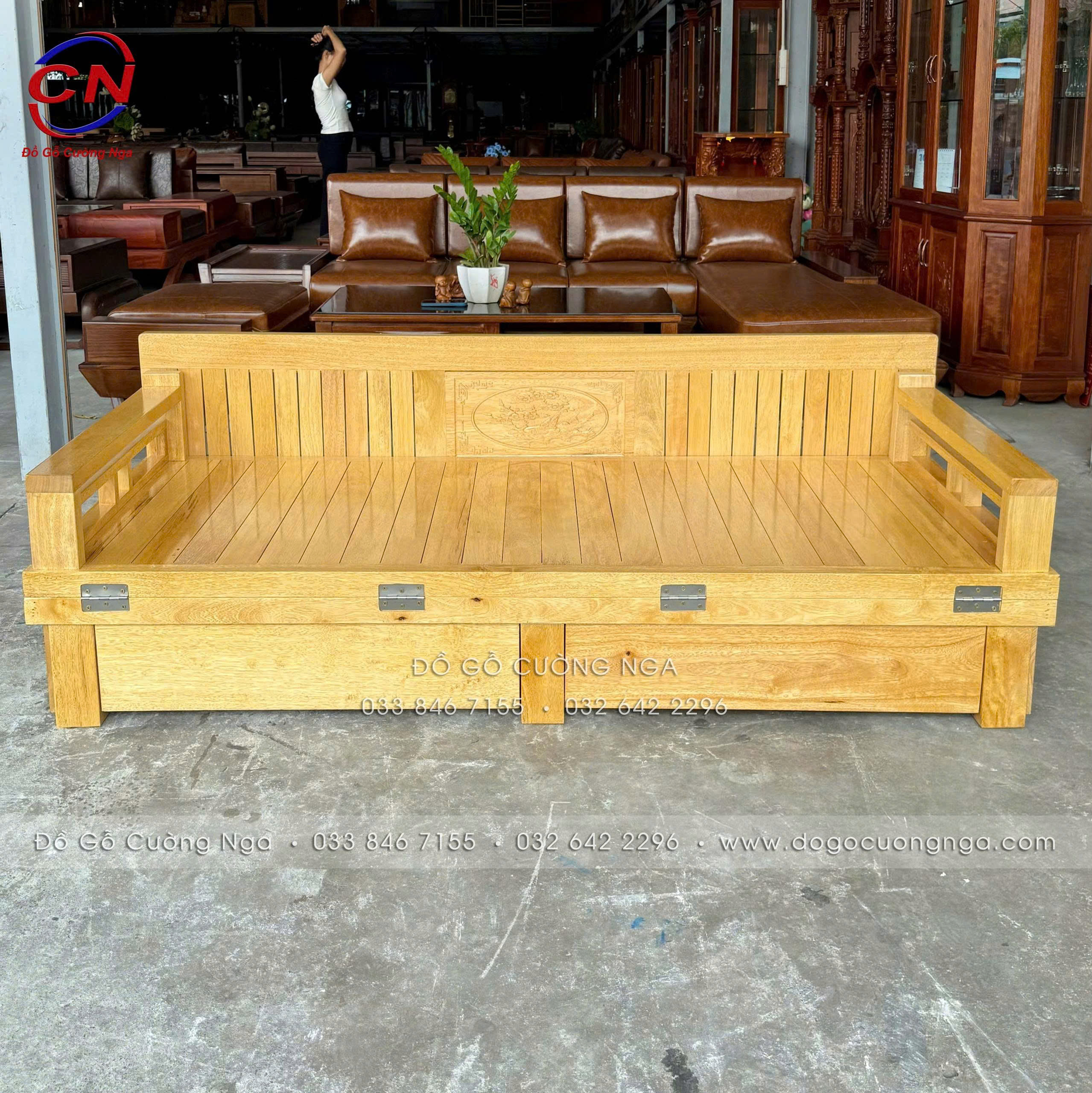 giường gấp gỗ sồi 2 ngăn kéo 