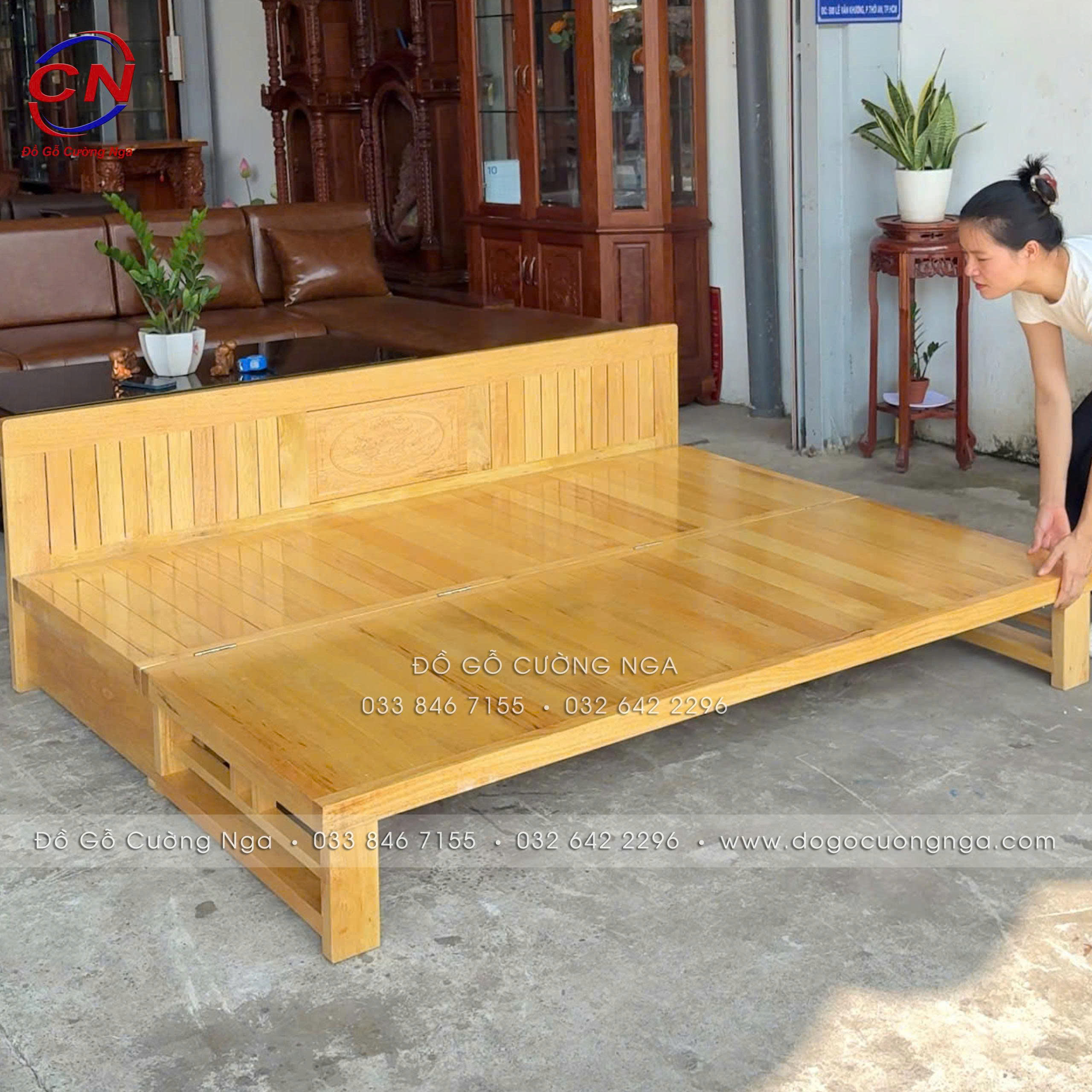 giường gấp gỗ sồi 2 ngăn kéo 