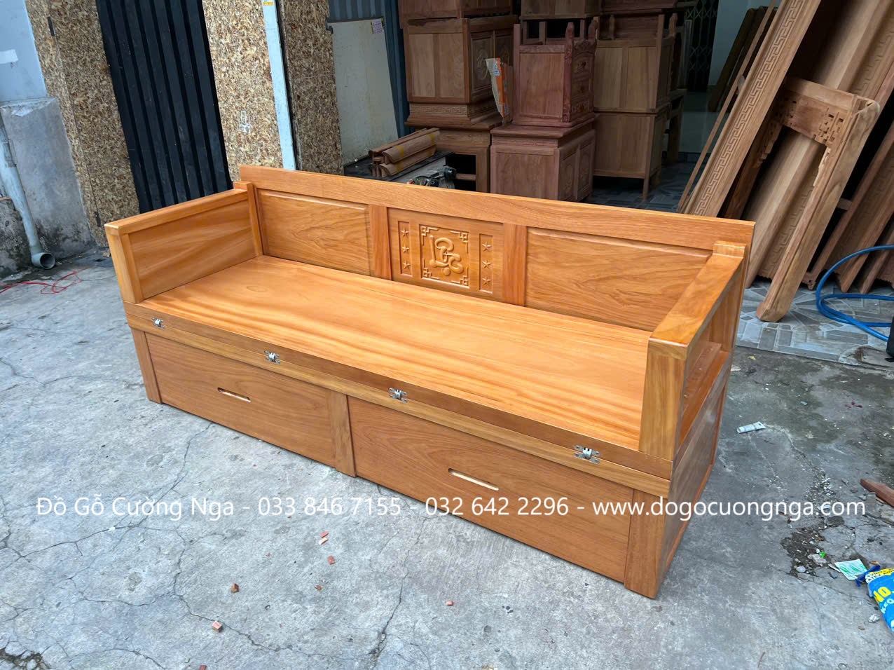 giường gấp gỗ gõ đỏ chân cao 40cm 
