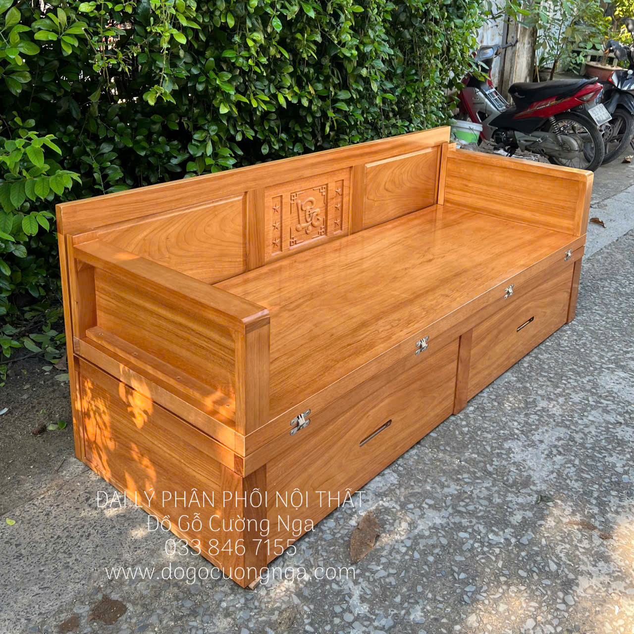 giường gấp gỗ gõ đỏ chân cao 40cm 