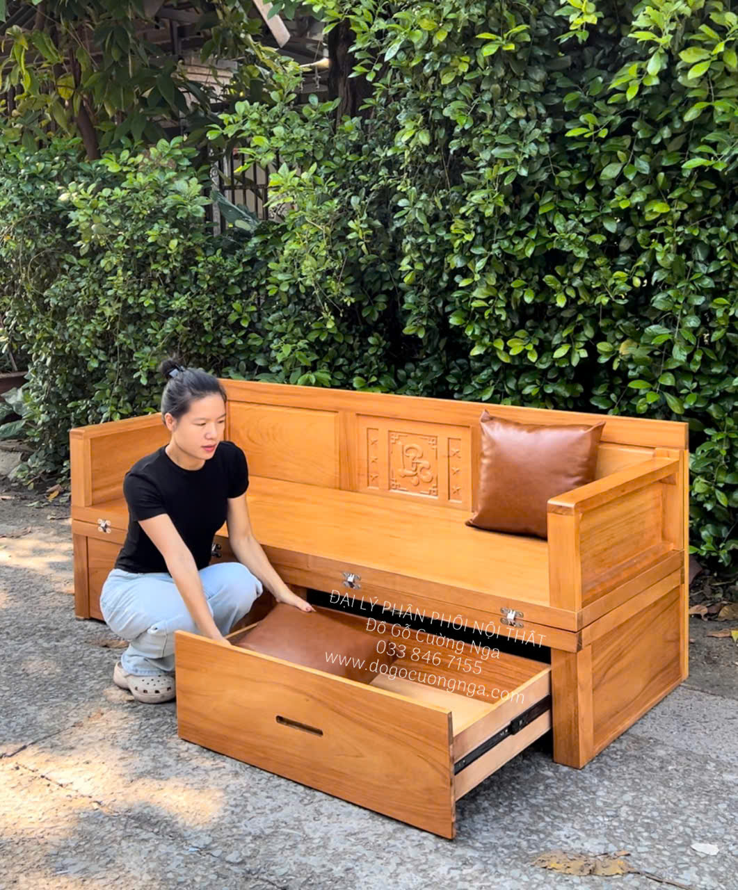 giường gấp gỗ gõ đỏ chân cao 40cm 