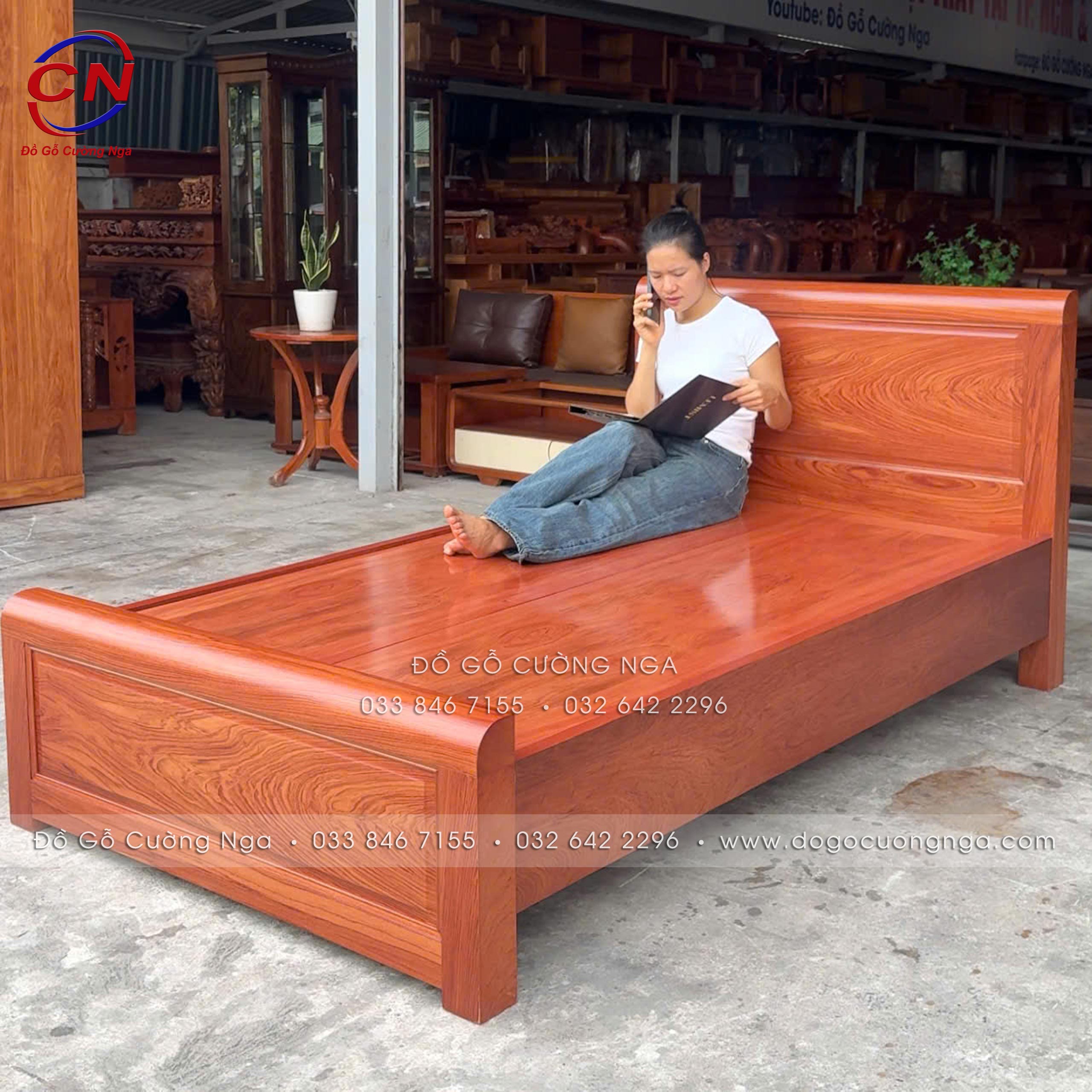 giường đơn gỗ hương đá 1m2