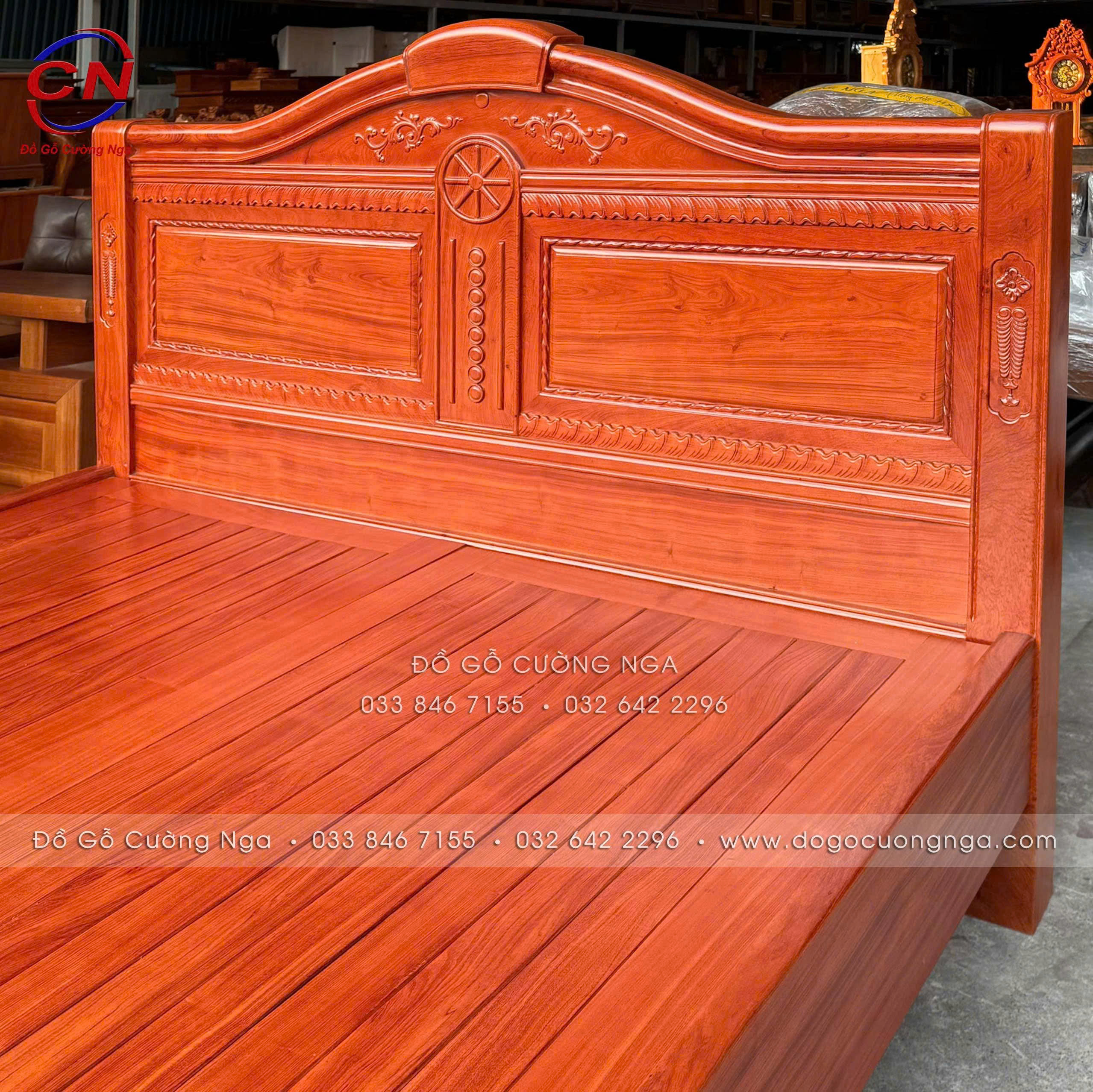 giường gỗ hương đá cao cấp - tân cổ điển 