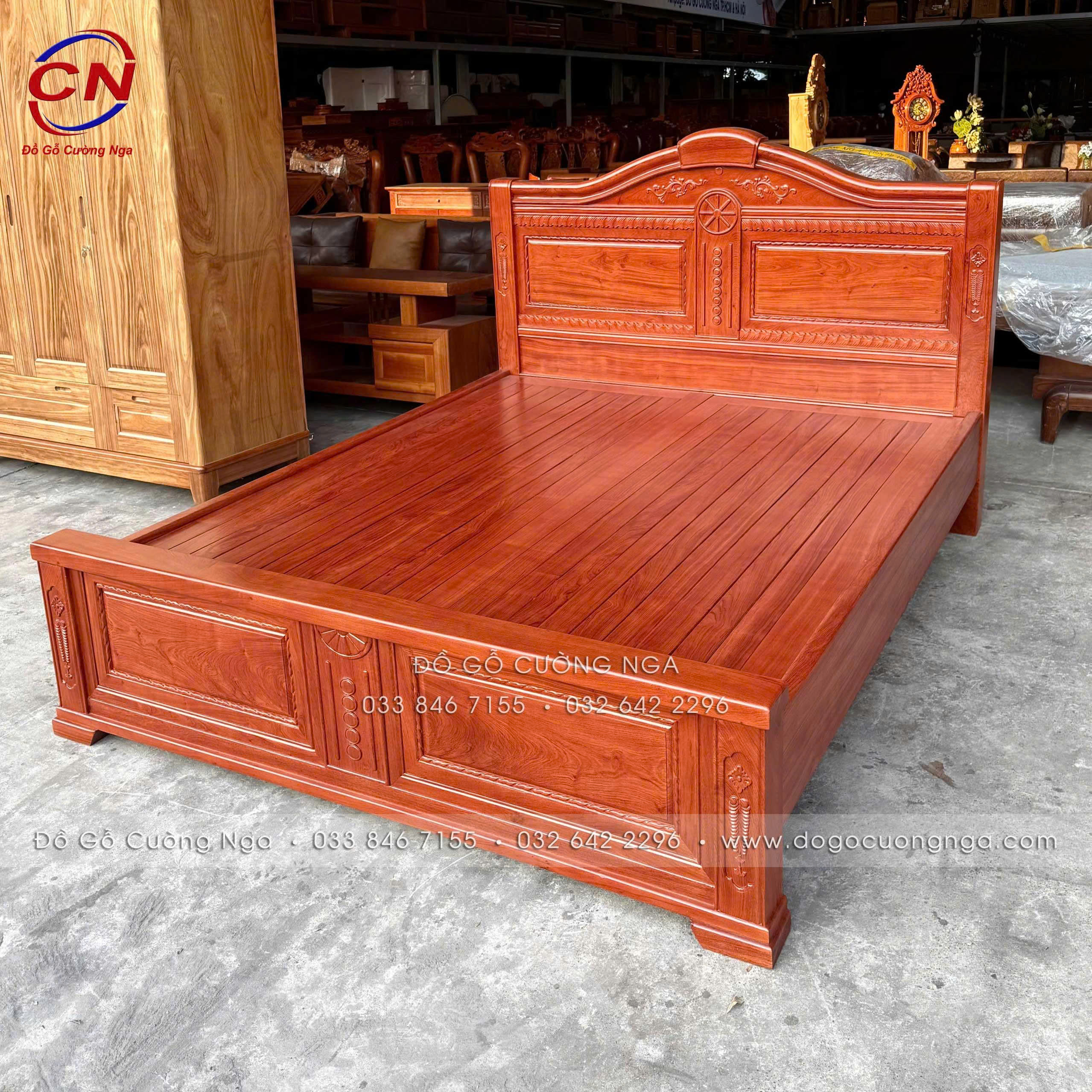 giường gỗ hương đá cao cấp - tân cổ điển 