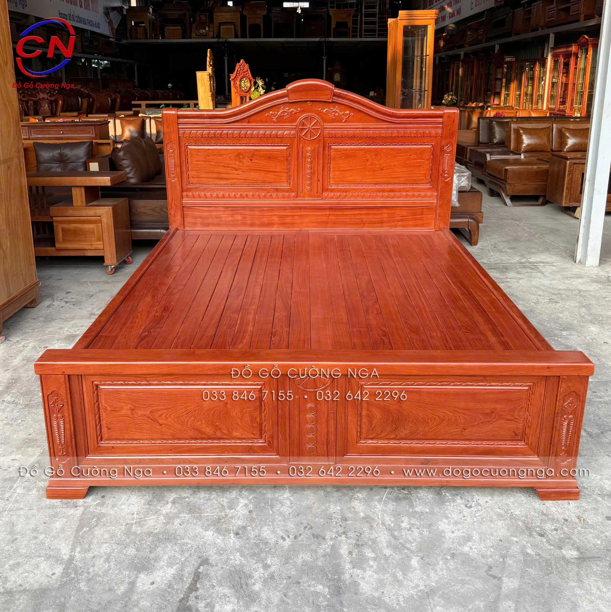 giường gỗ hương đá cao cấp - tân cổ điển 
