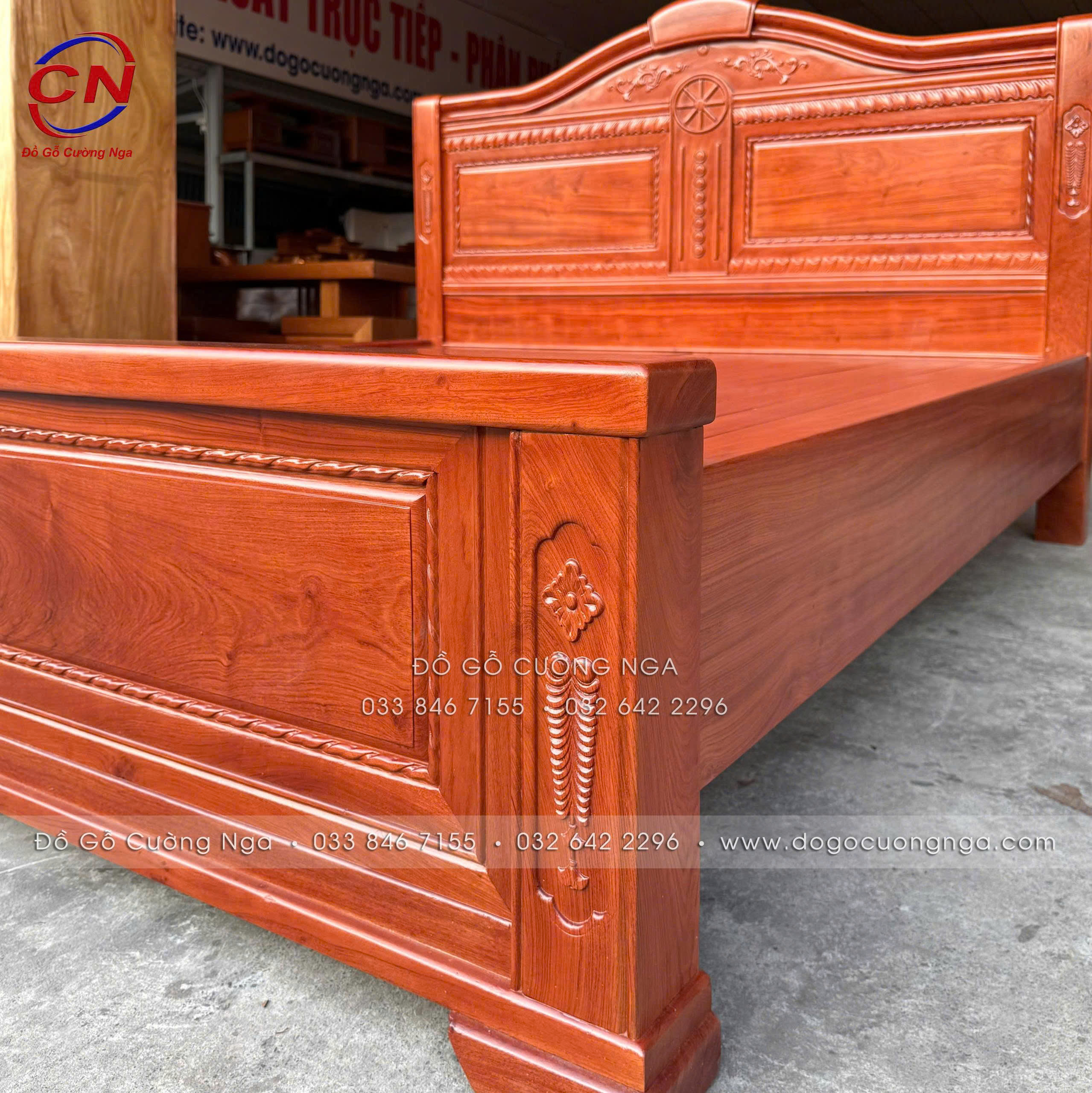 giường gỗ hương đá cao cấp - tân cổ điển 