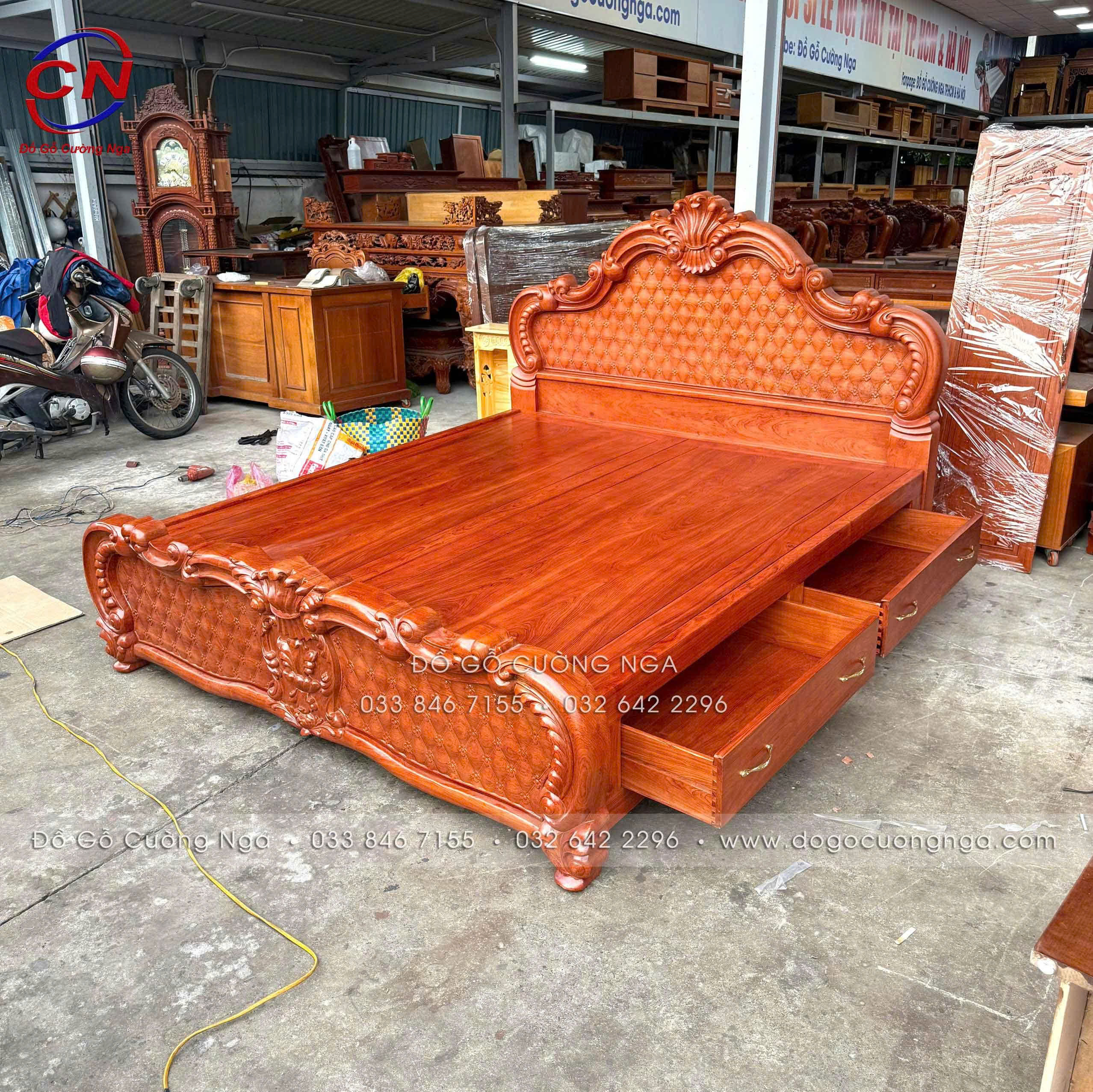 giường ngủ gỗ hương đá cao cấp 2 ngăn kéo 