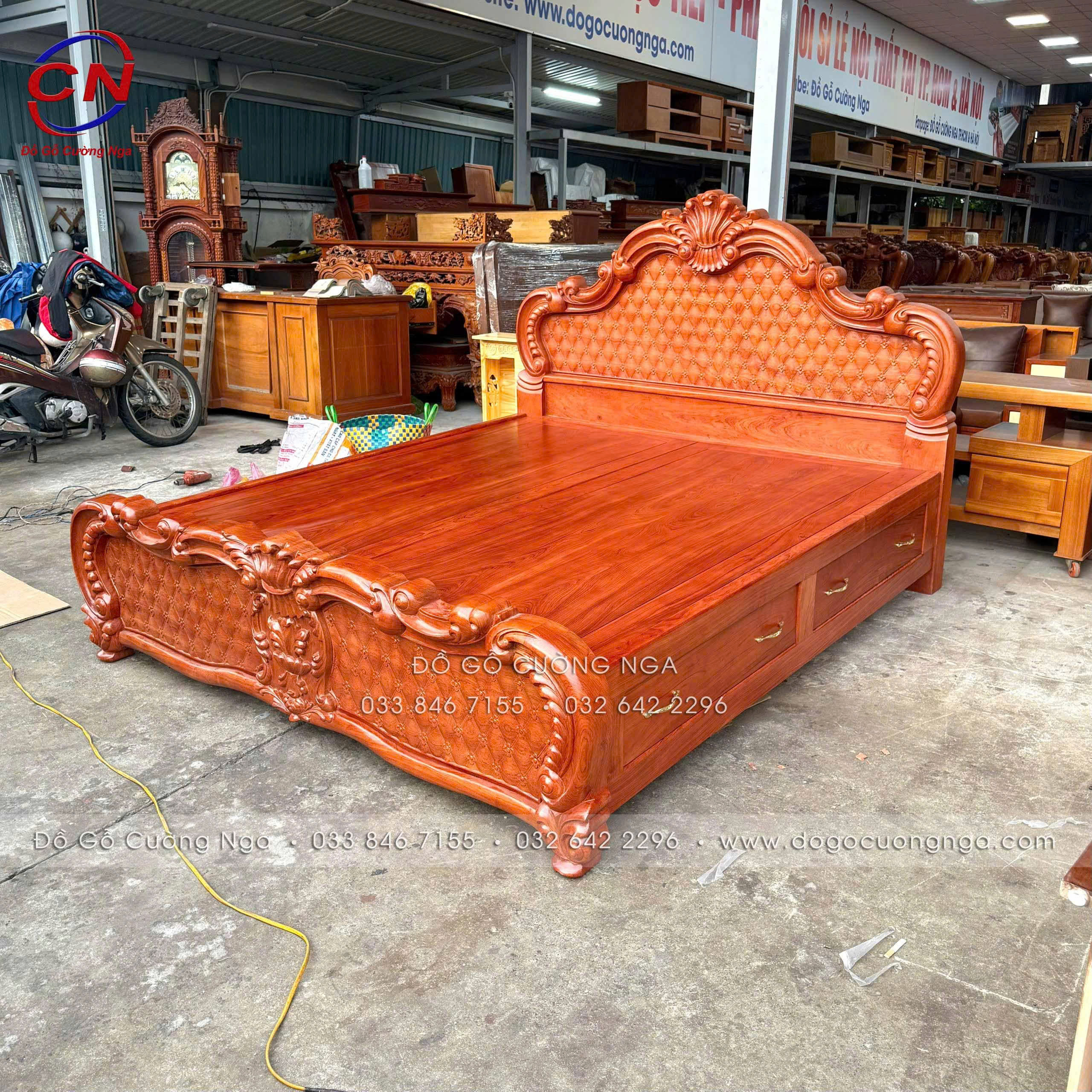 giường ngủ gỗ hương đá cao cấp 2 ngăn kéo 