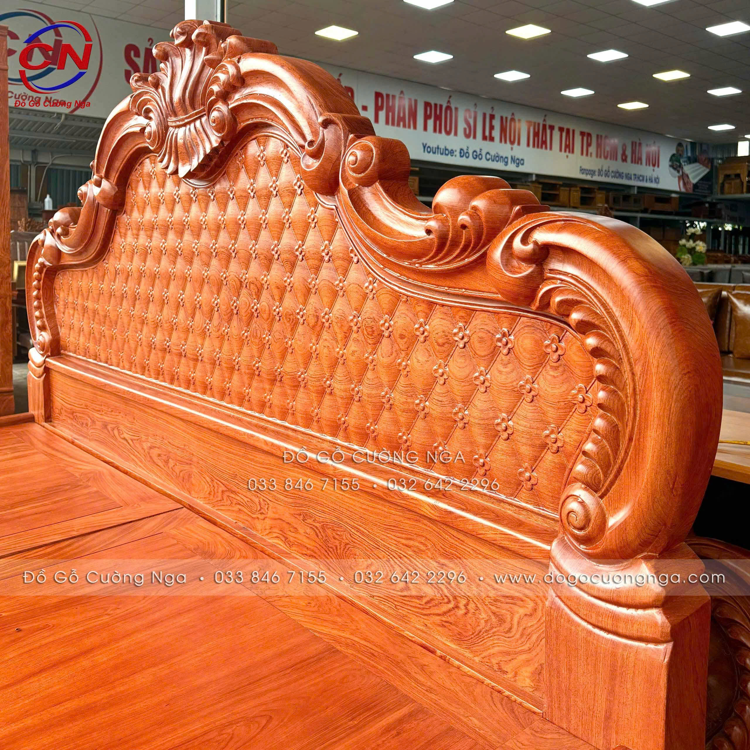giường ngủ gỗ hương đá cao cấp 2 ngăn kéo 