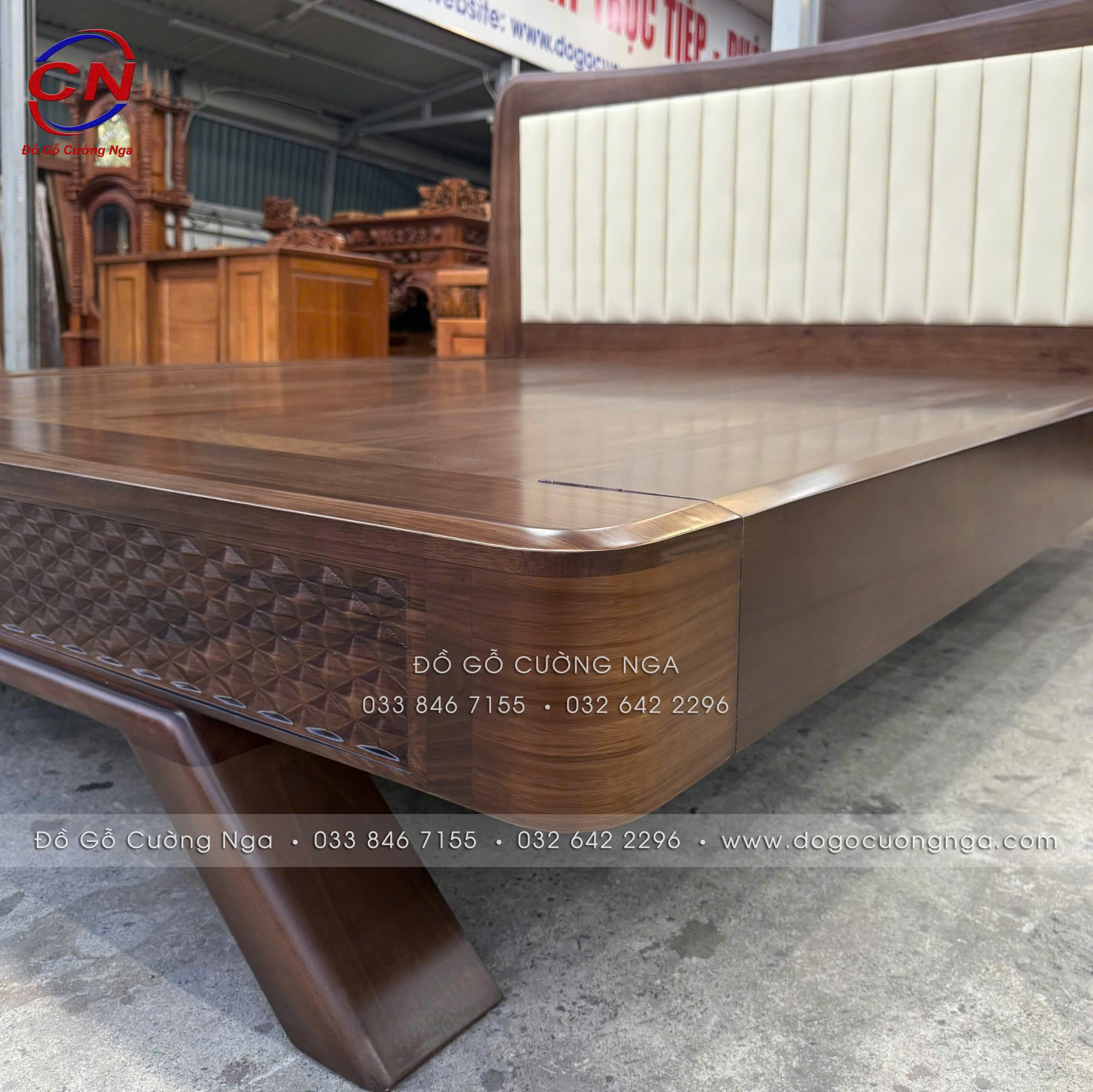 giường gỗ hương xám màu óc chó kiểu nhật