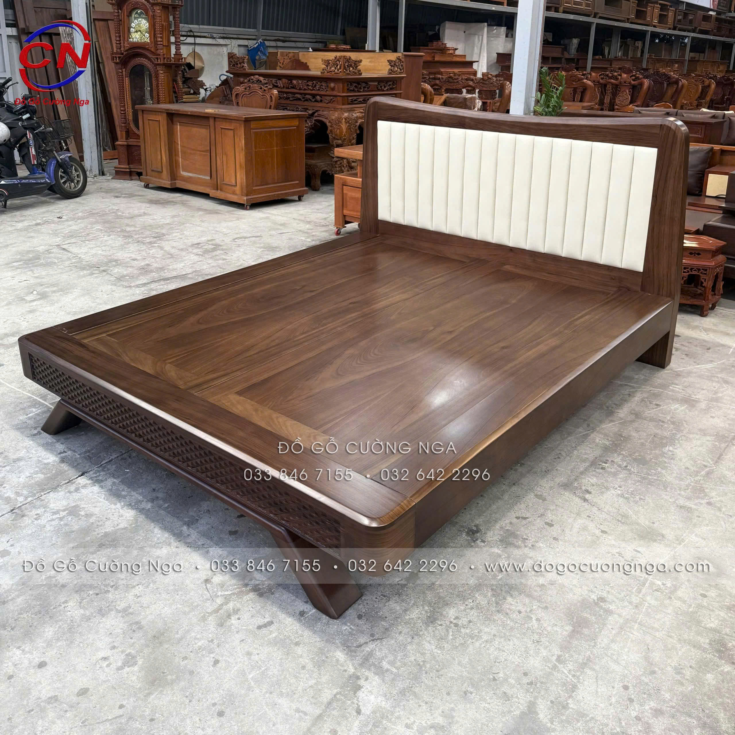 giường gỗ hương xám màu óc chó kiểu nhật