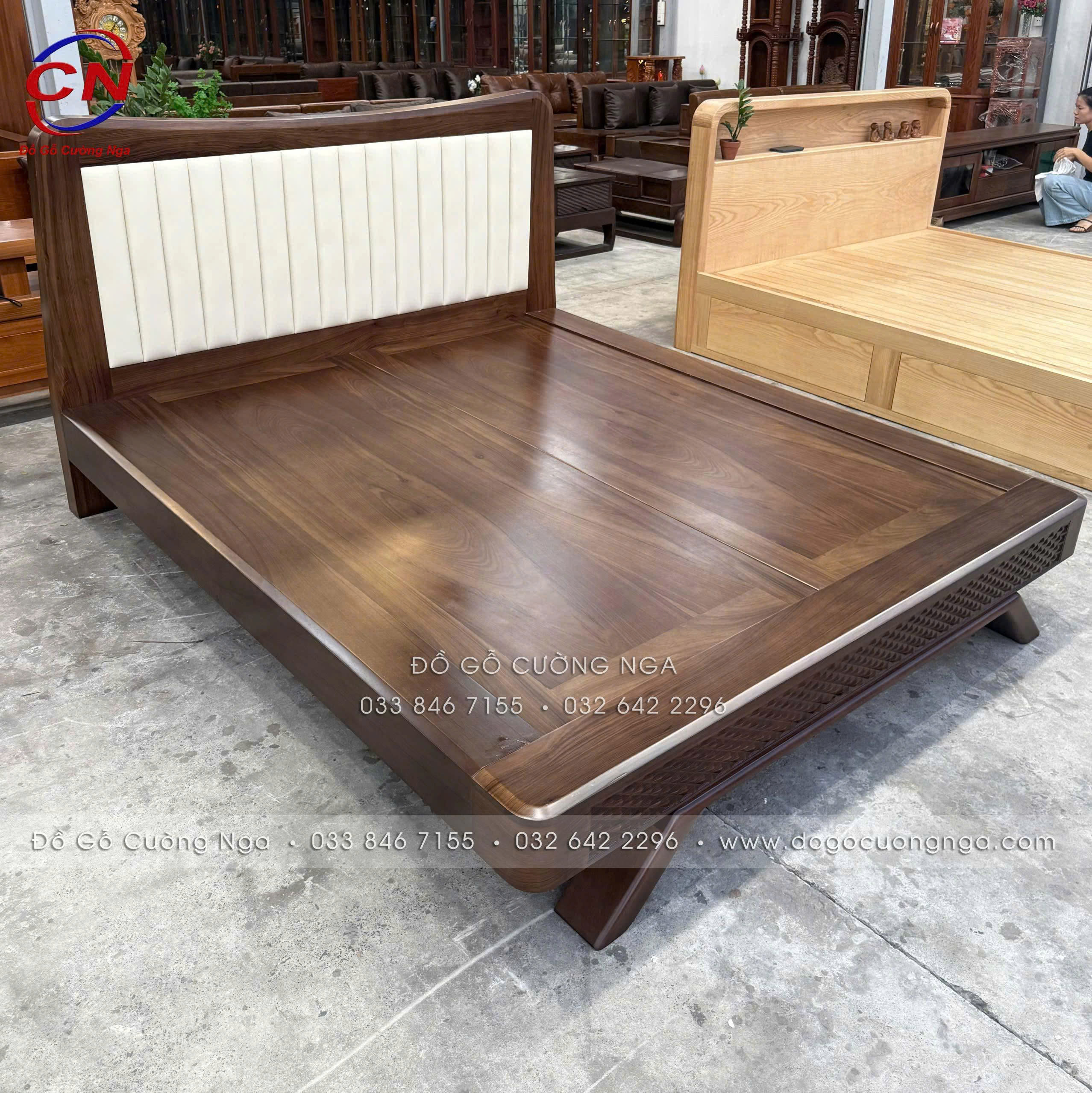 giường gỗ hương xám màu óc chó kiểu nhật