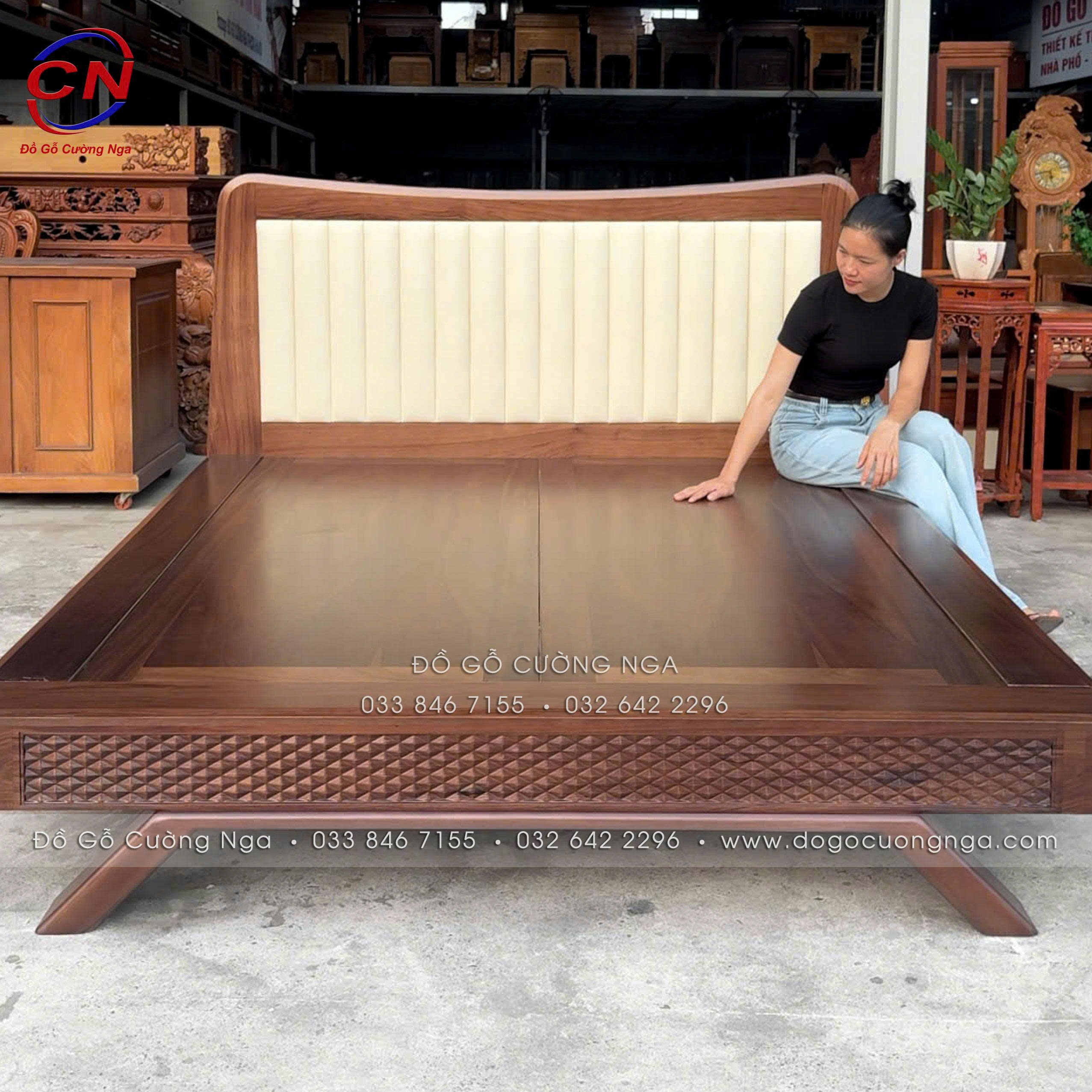 giường gỗ hương xám màu óc chó kiểu nhật
