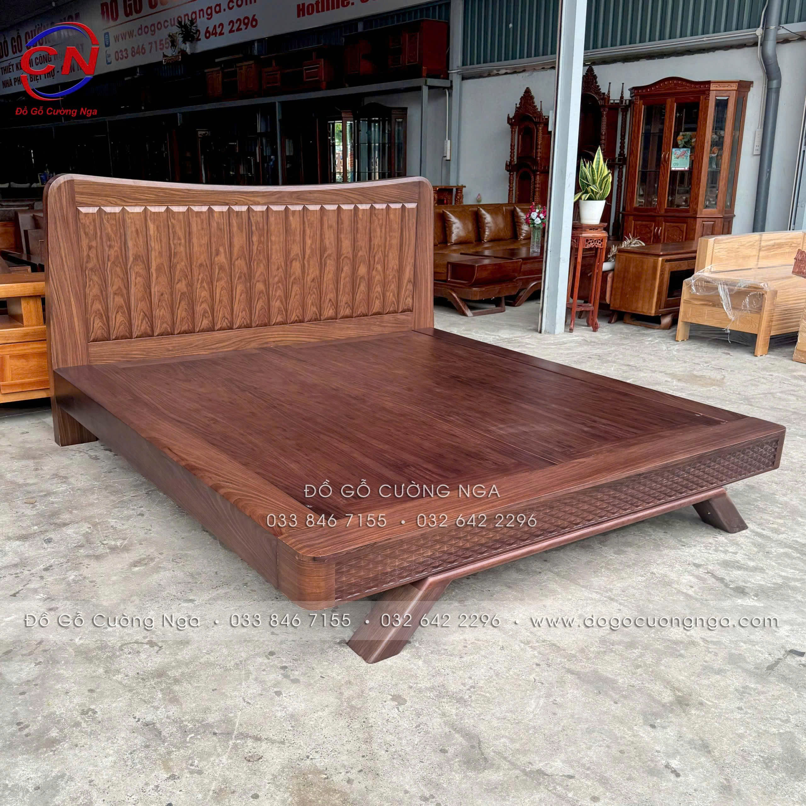 giường ngủ gỗ hương xám màu óc chó kiểu nhật
