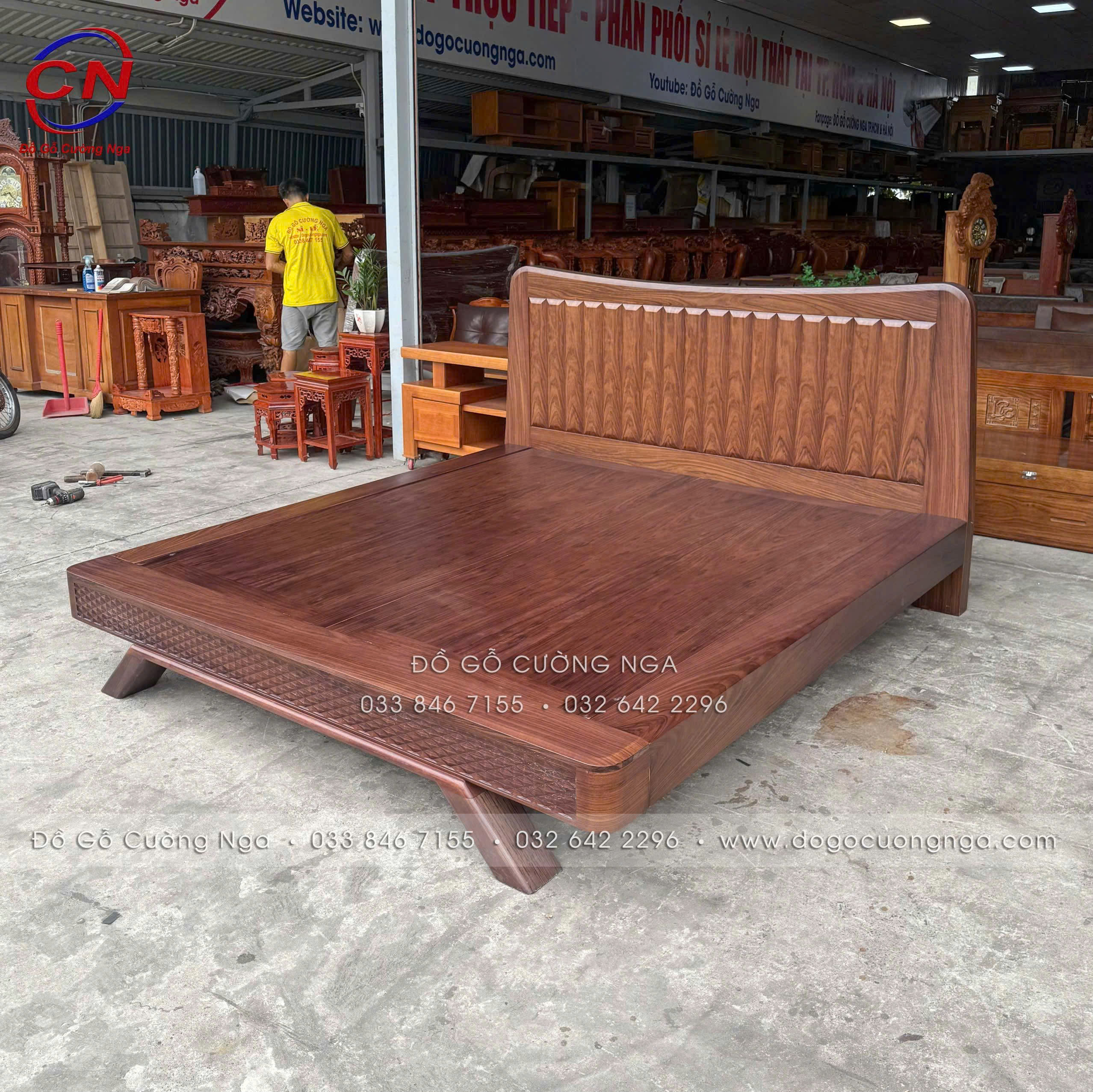 giường gỗ hương xám nhật chân thuyền