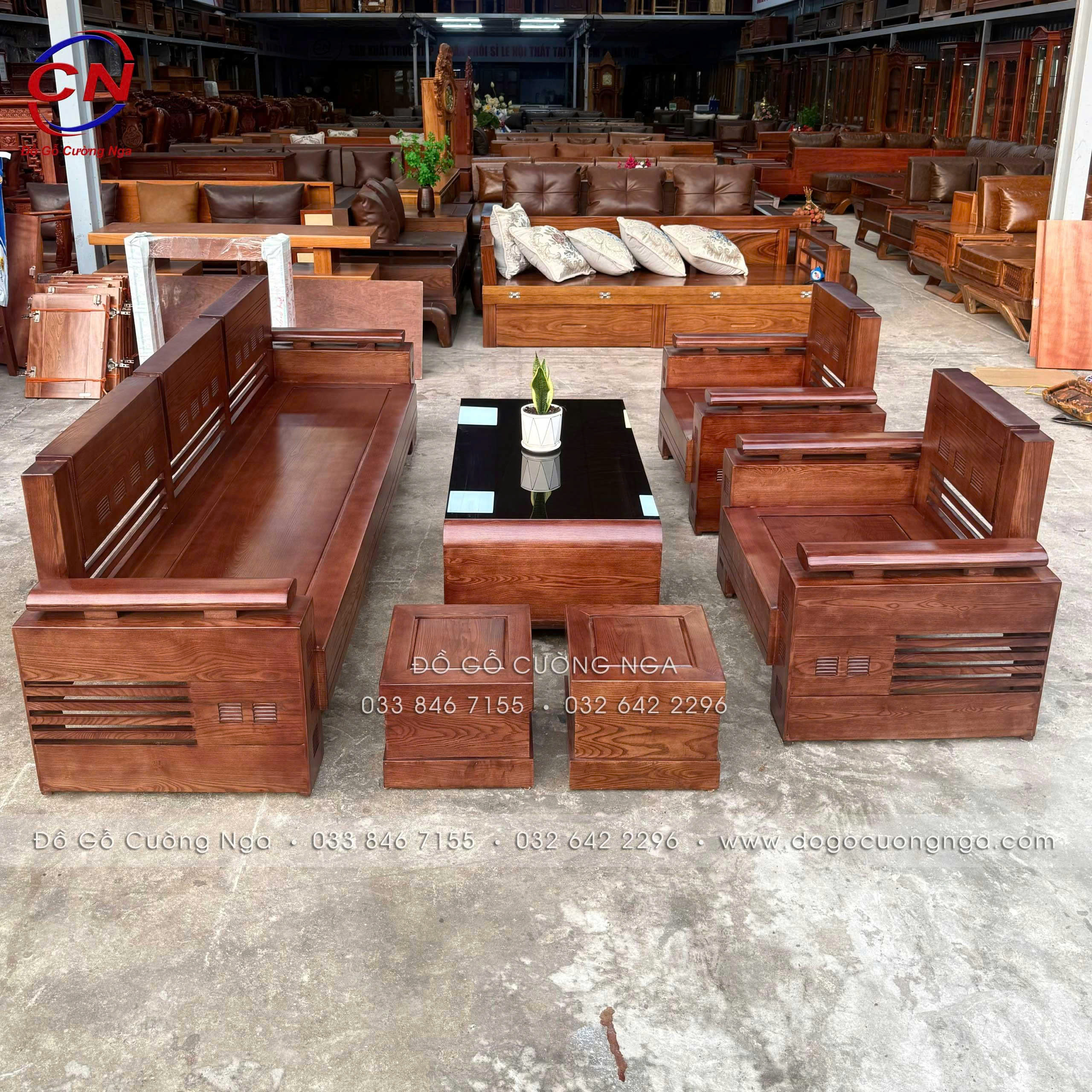 sofa gỗ sồi đối xứng