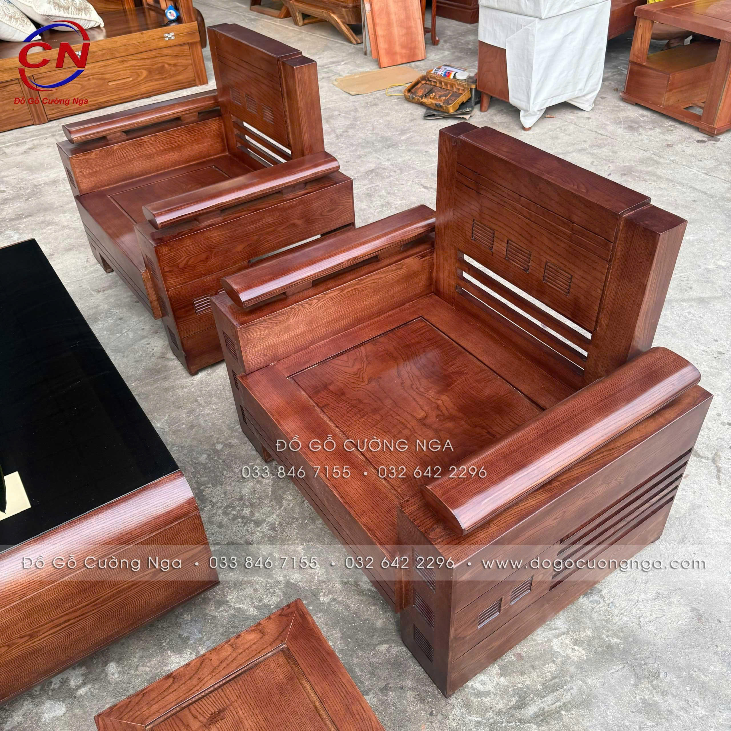 sofa gỗ sồi đối xứng