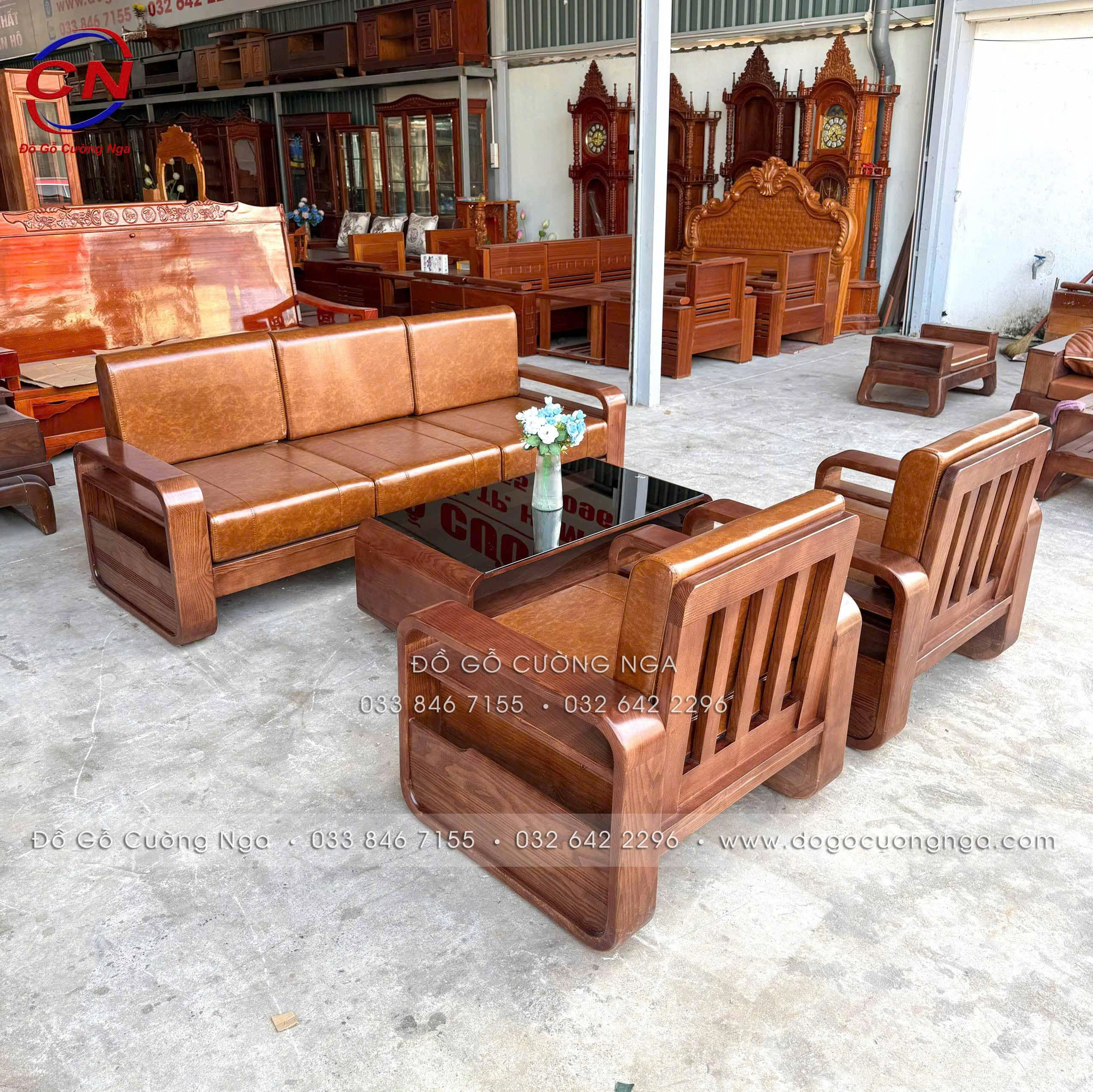 sofa gỗ sồi nga kê đối xứng