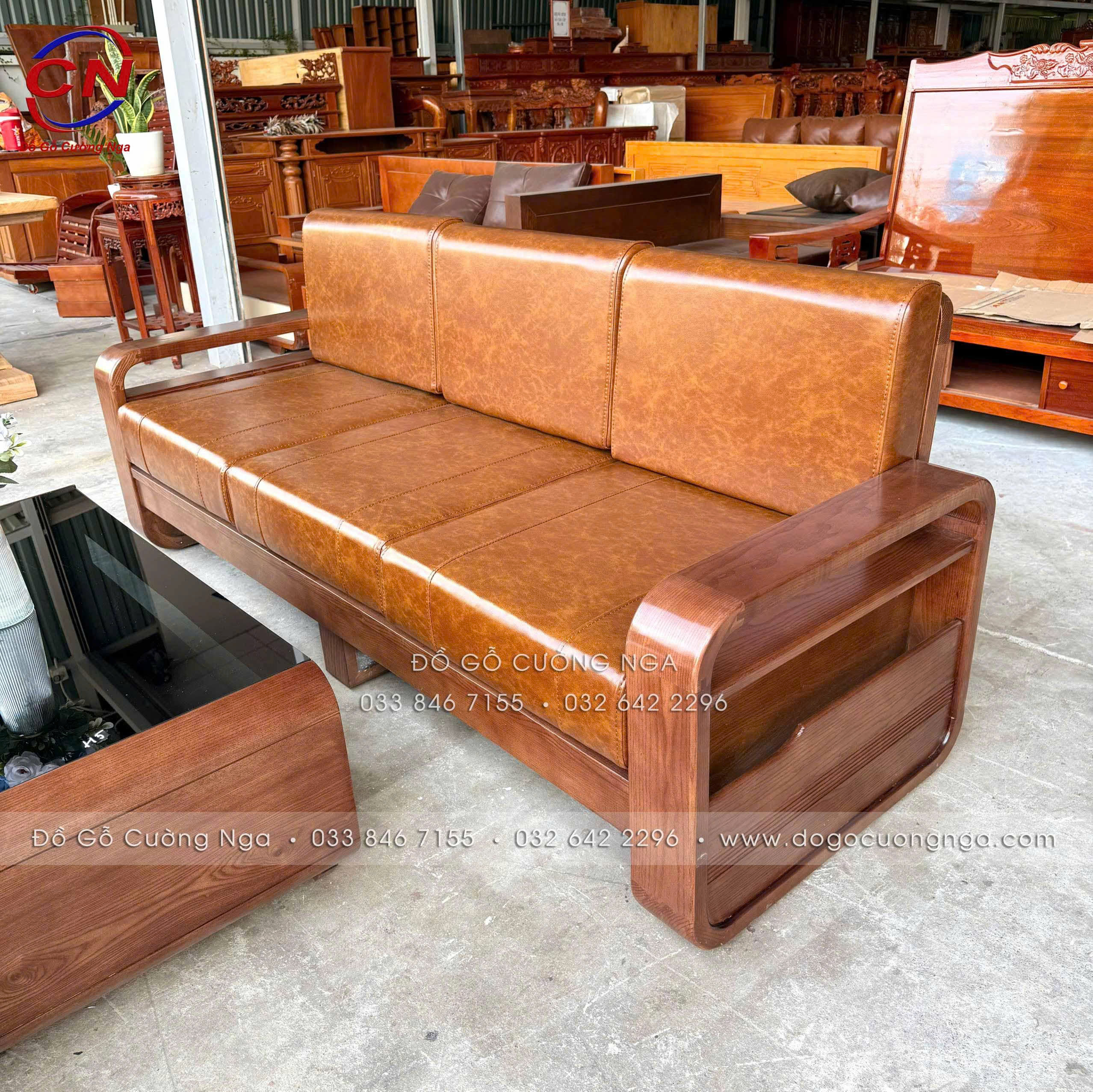 sofa gỗ sồi nga kê đối xứng