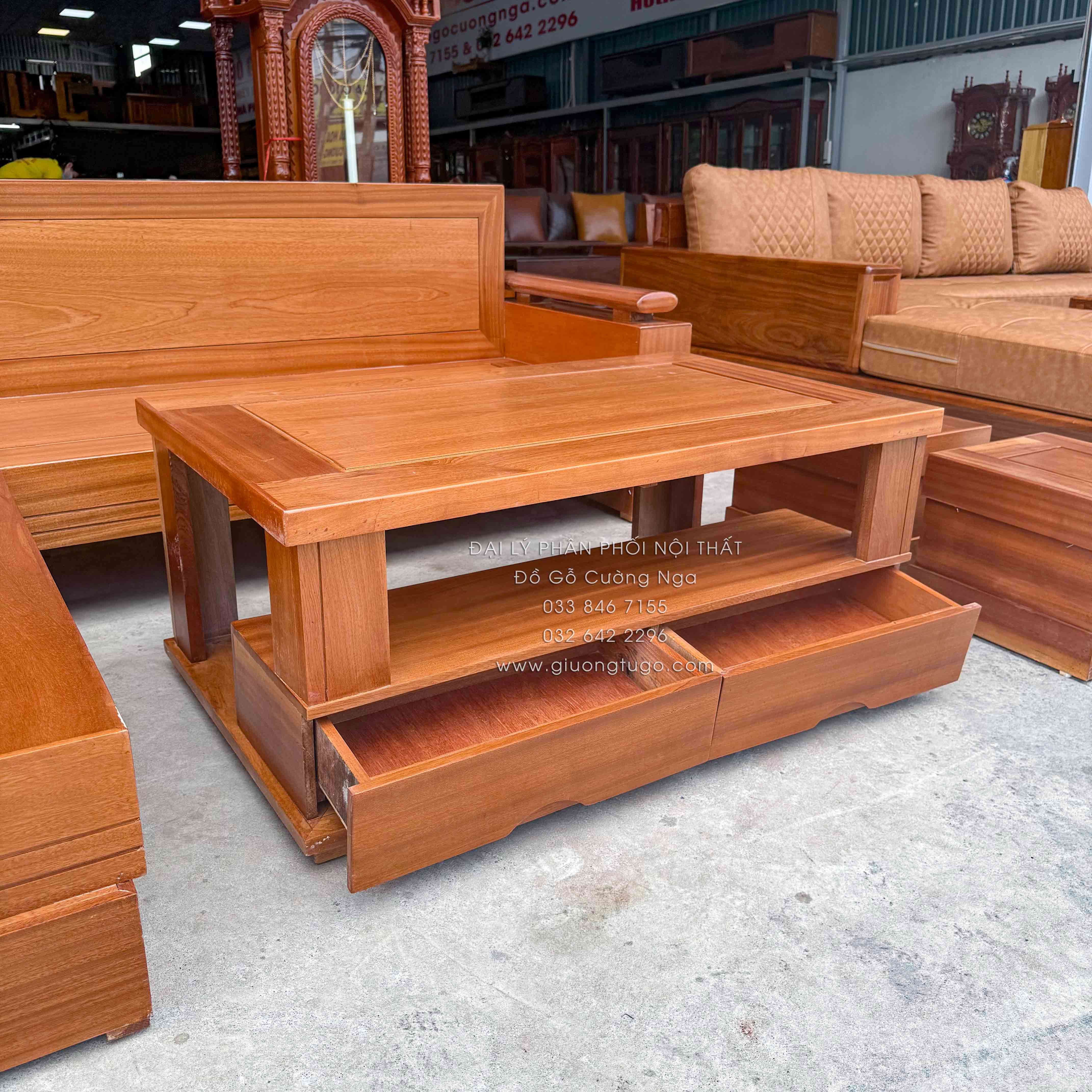 ghế sofa gỗ xoan đào 2m1x1m6 