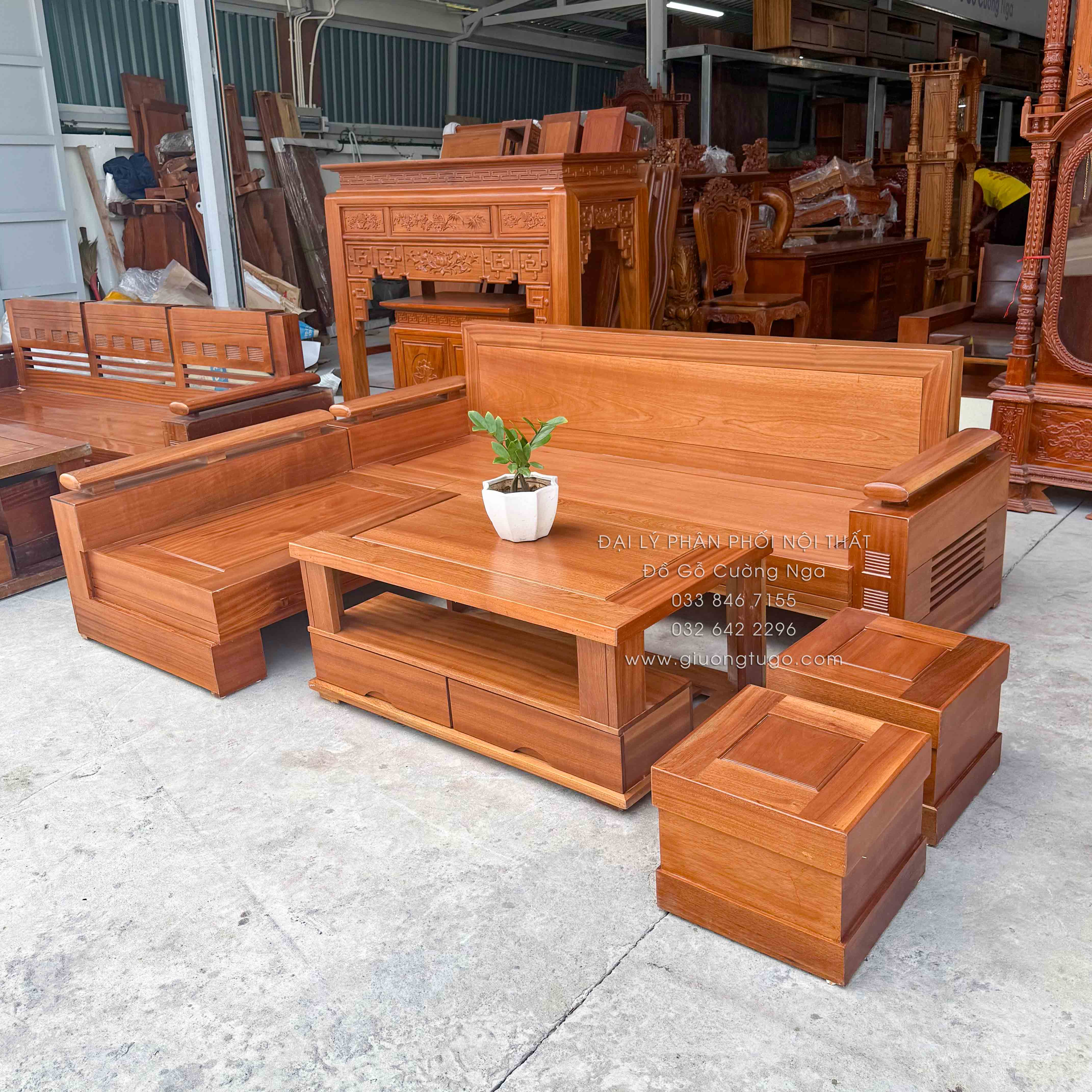 ghế sofa gỗ xoan đào 2m1x1m6 