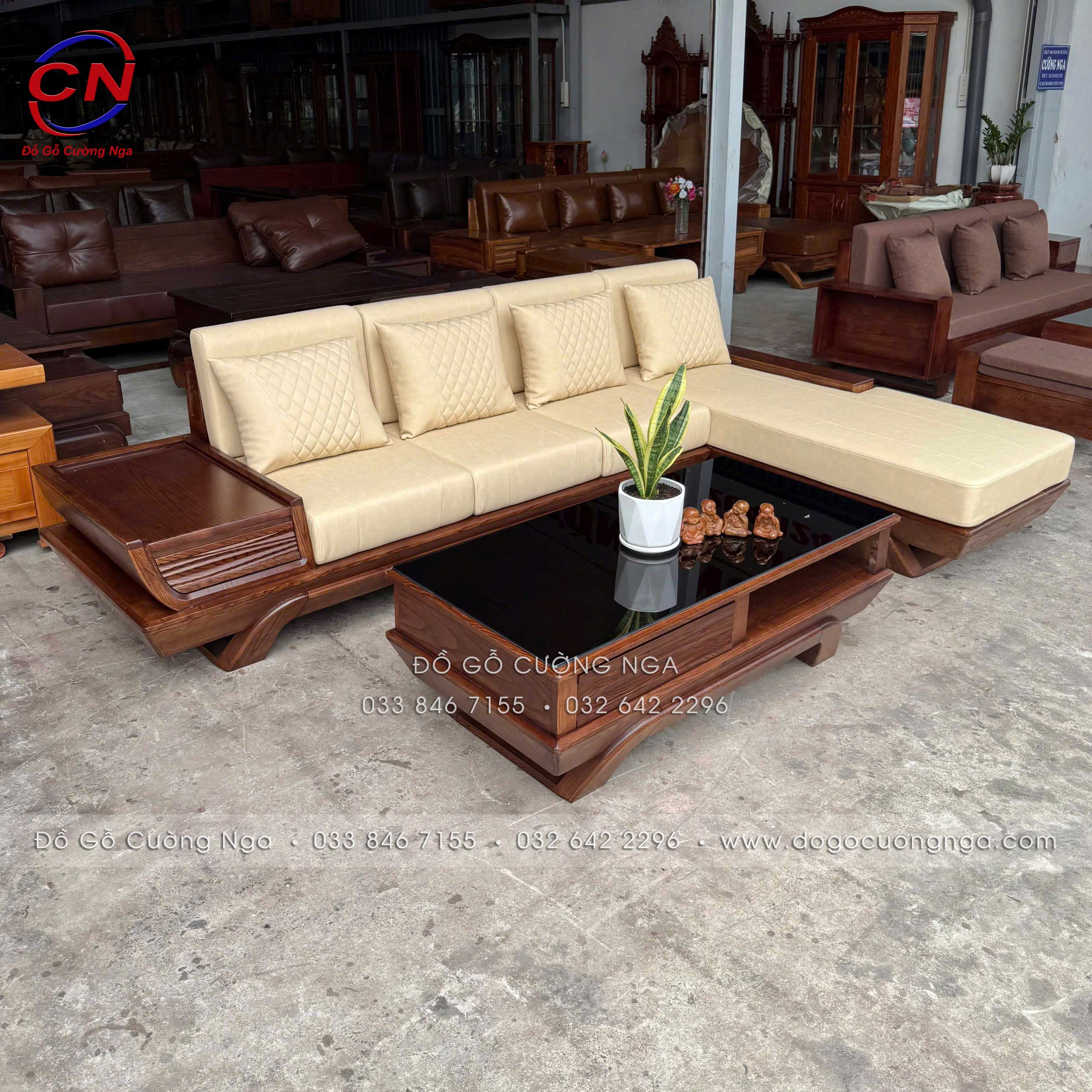 sofa gỗ sồi óc chó 